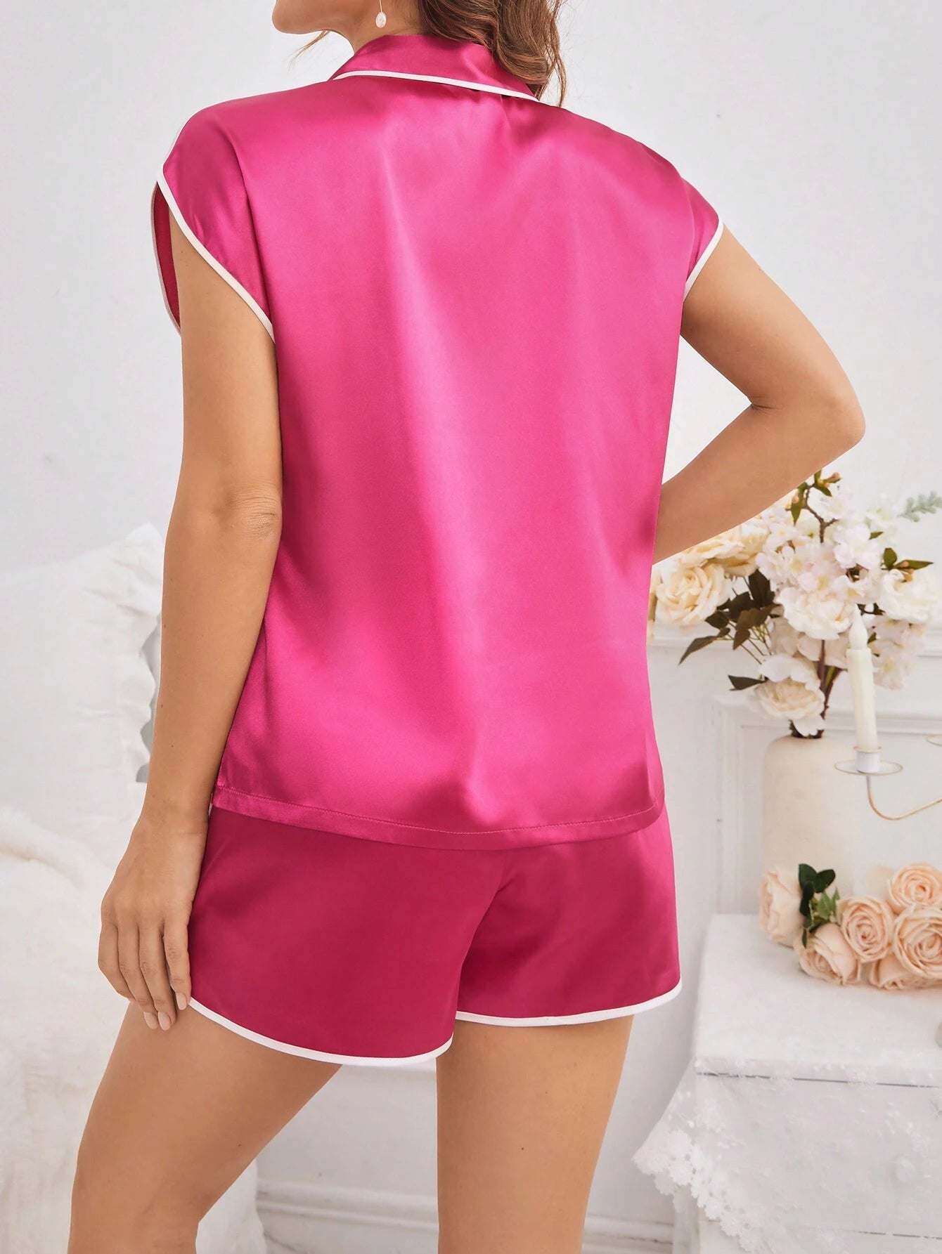 Ladies' Color-Blocked Pajama Set with Embellishment