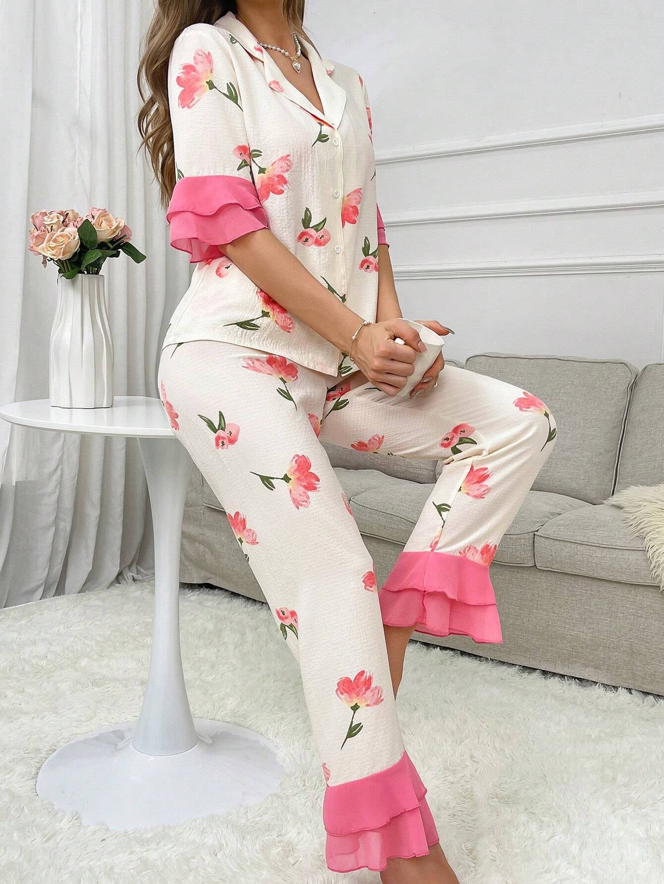 Women'S Floral Print Top, Trousers and Pajama Set