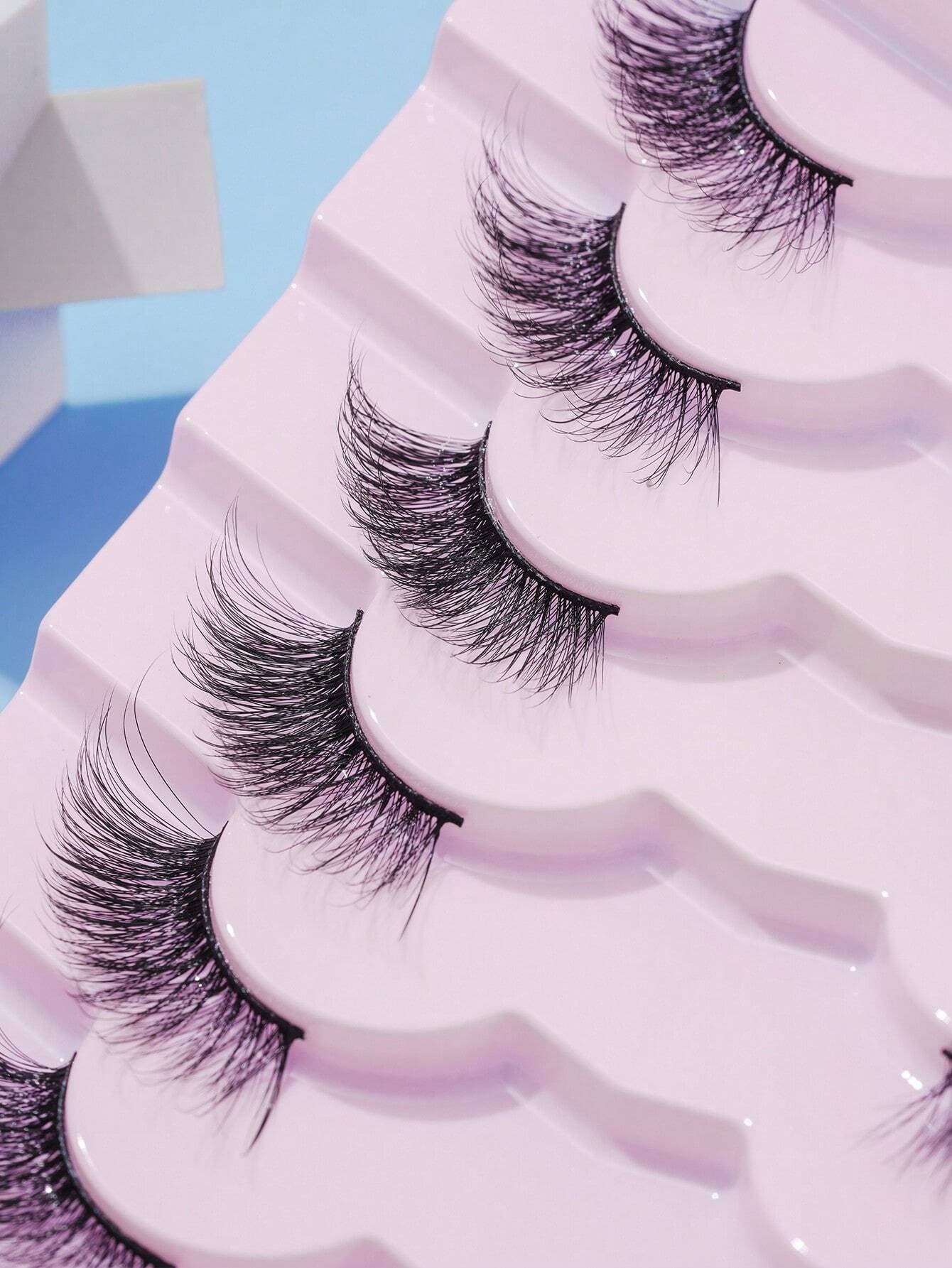 7Pairs/Set Natural Long 3D Crossed Transparent Stem False Eyelashes 5-13Mm