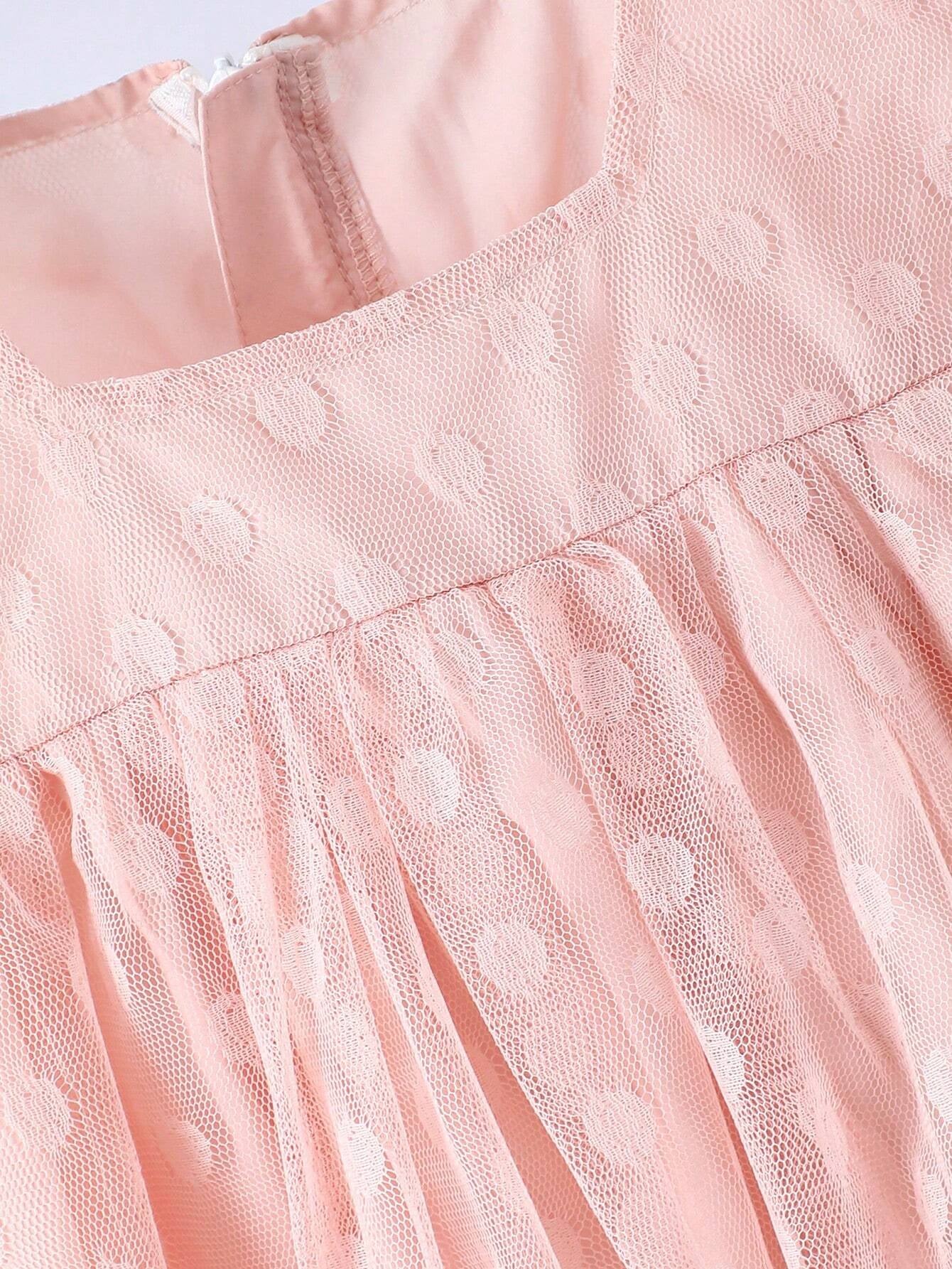 Young Girls' Mesh Tutu Dress with Flying Sleeves