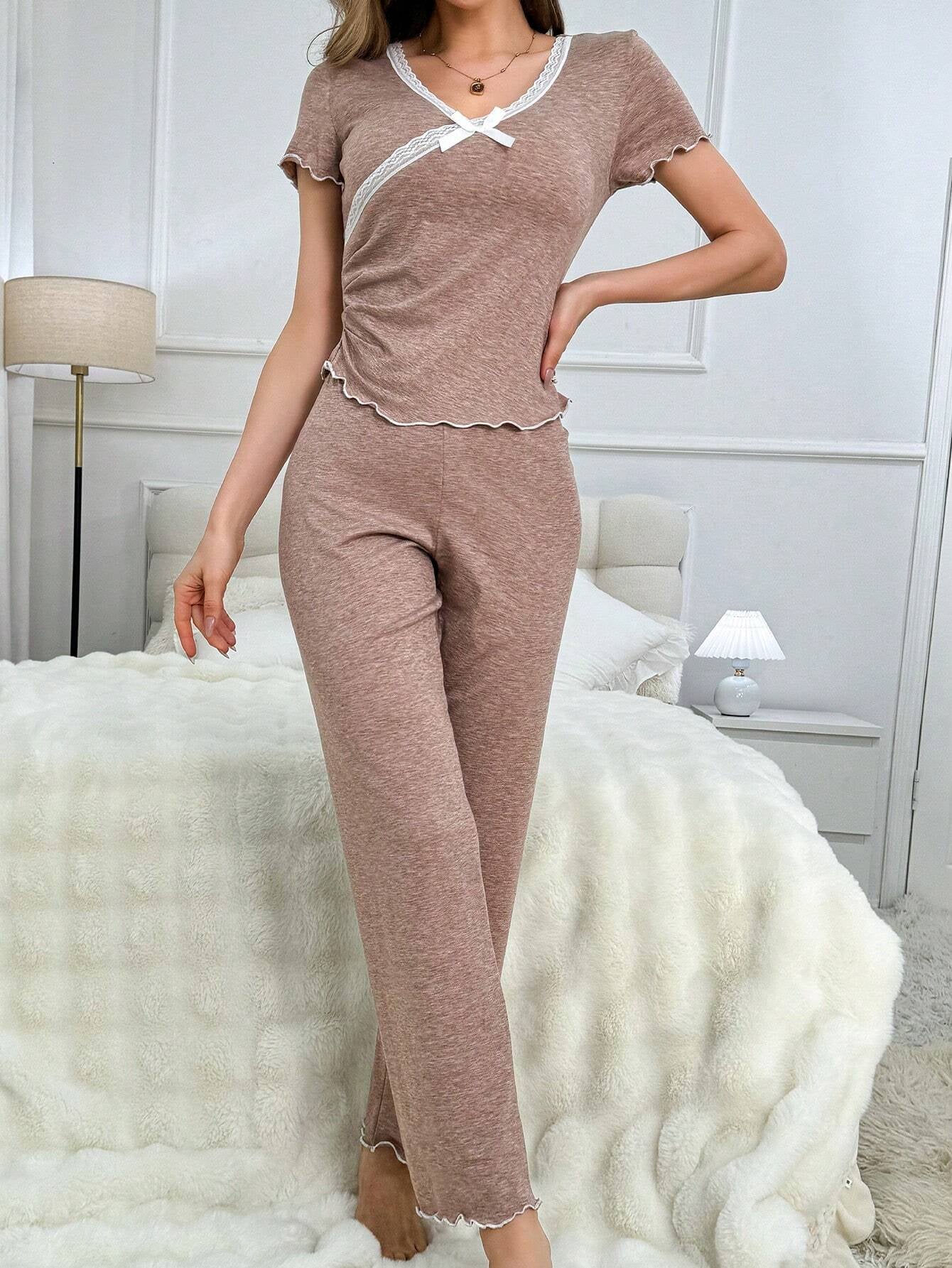 Women'S Lace Trim Pajama Set