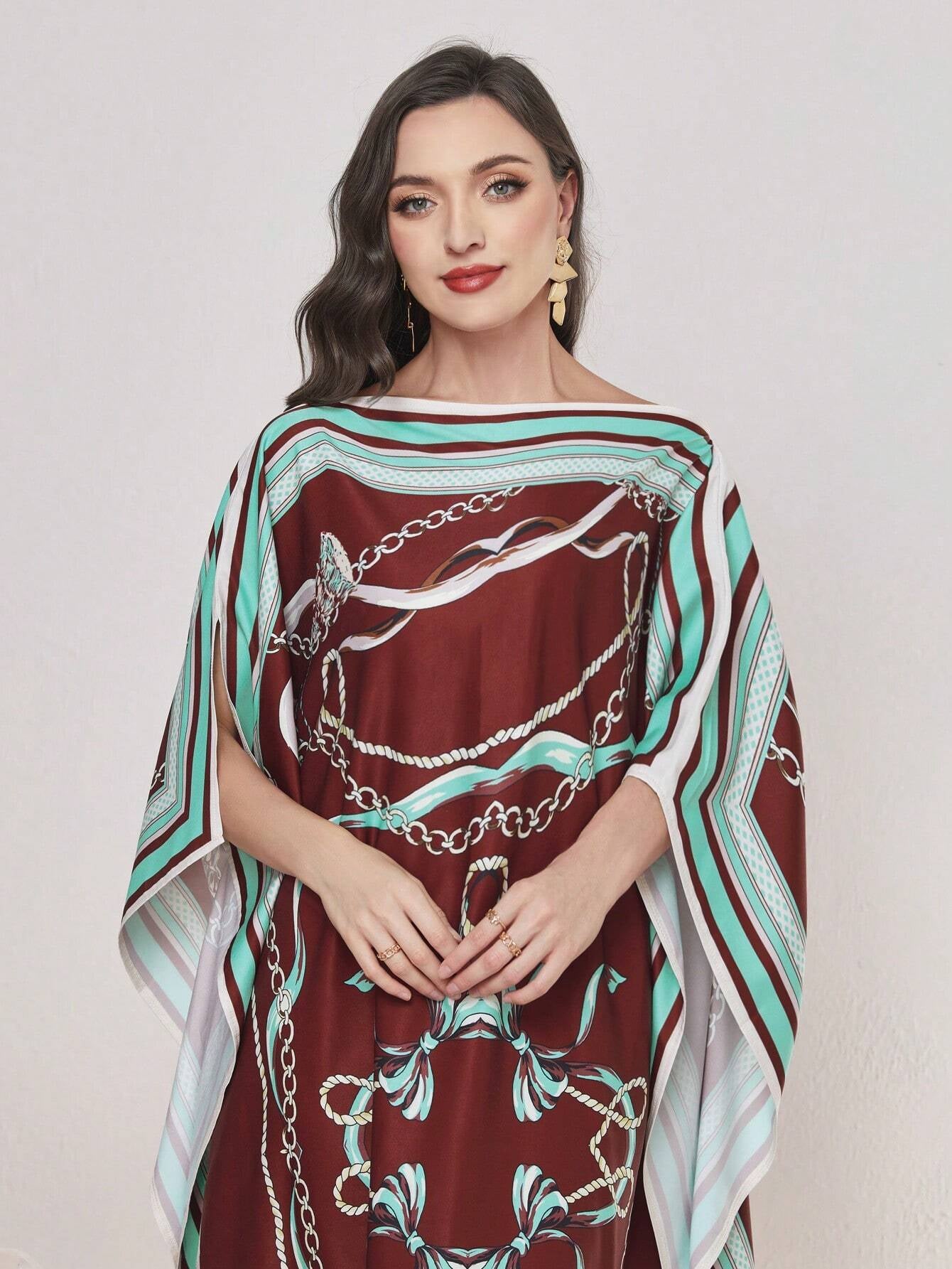 Najma Chain Print Bat-Wing Sleeve Kaftan