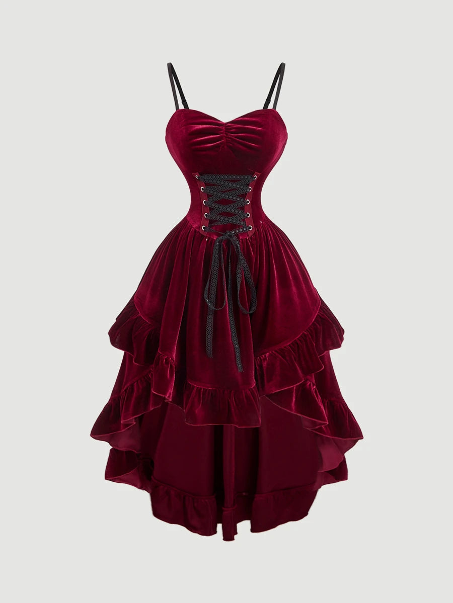 SHEIN MOD فستان ميدي مخملي بلون عنابي
