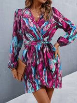 SHEIN LUNE فستان بحافة مطوي طباعة شامل أكمام فانوس