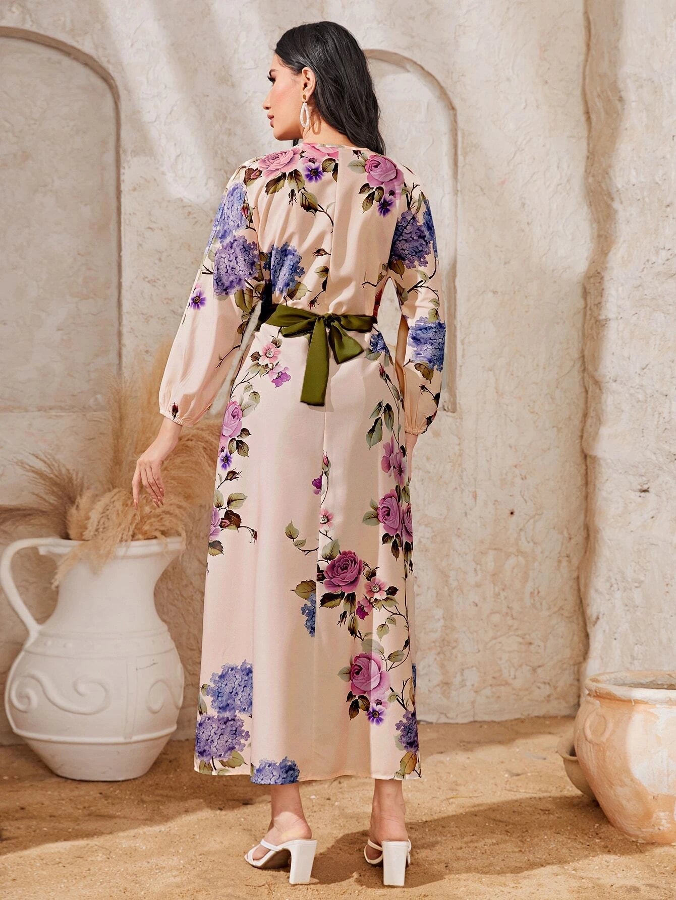 Mulvari Floral Print Lantern Sleeve Dress