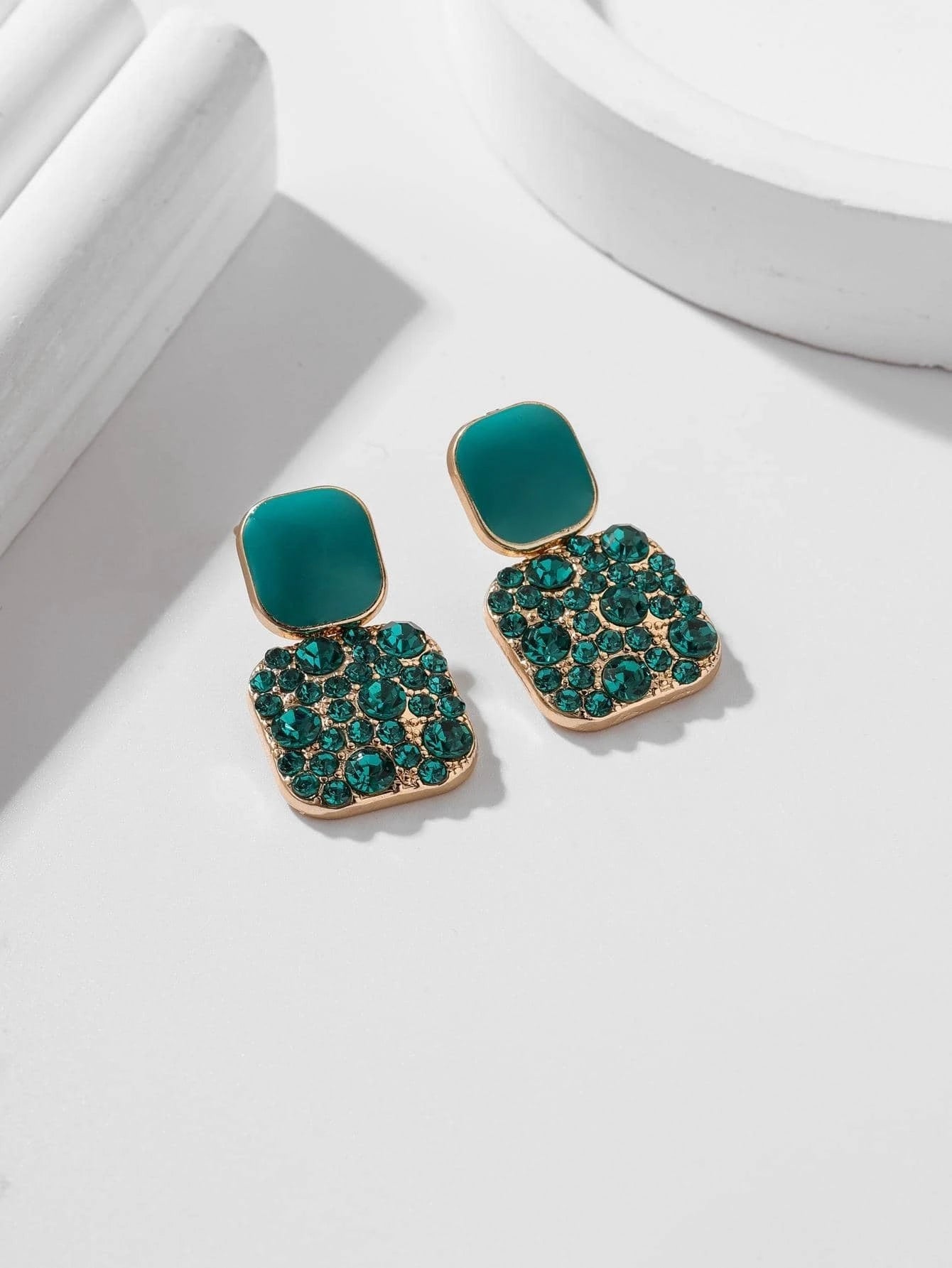 Rhinestone Decor Geometric Drop Earrings