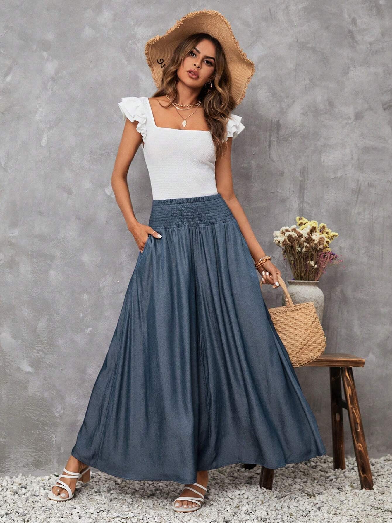 LUNE Solid Wide Leg Pants