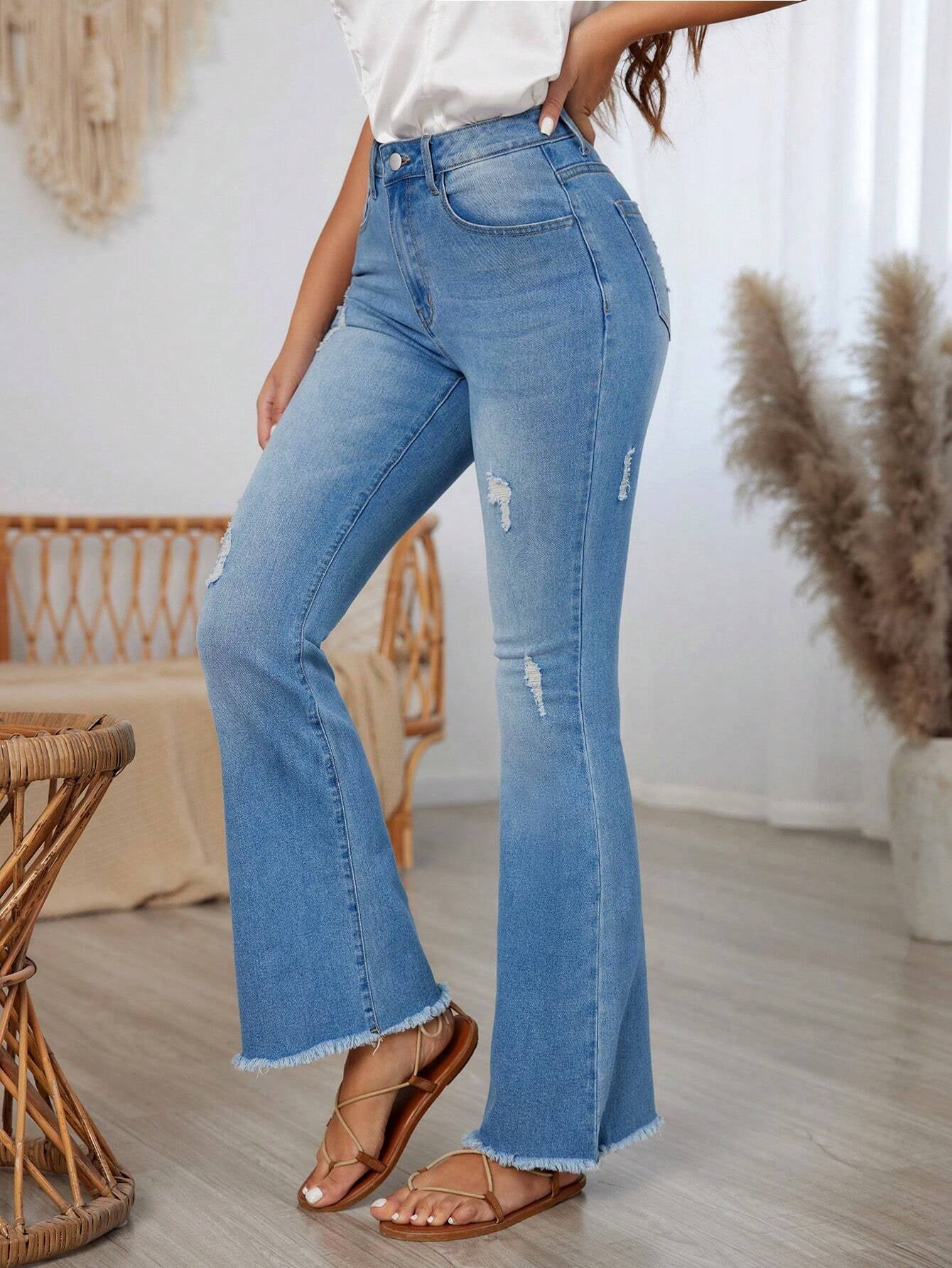 LUNE Women'S Ripped Flared Jeans
