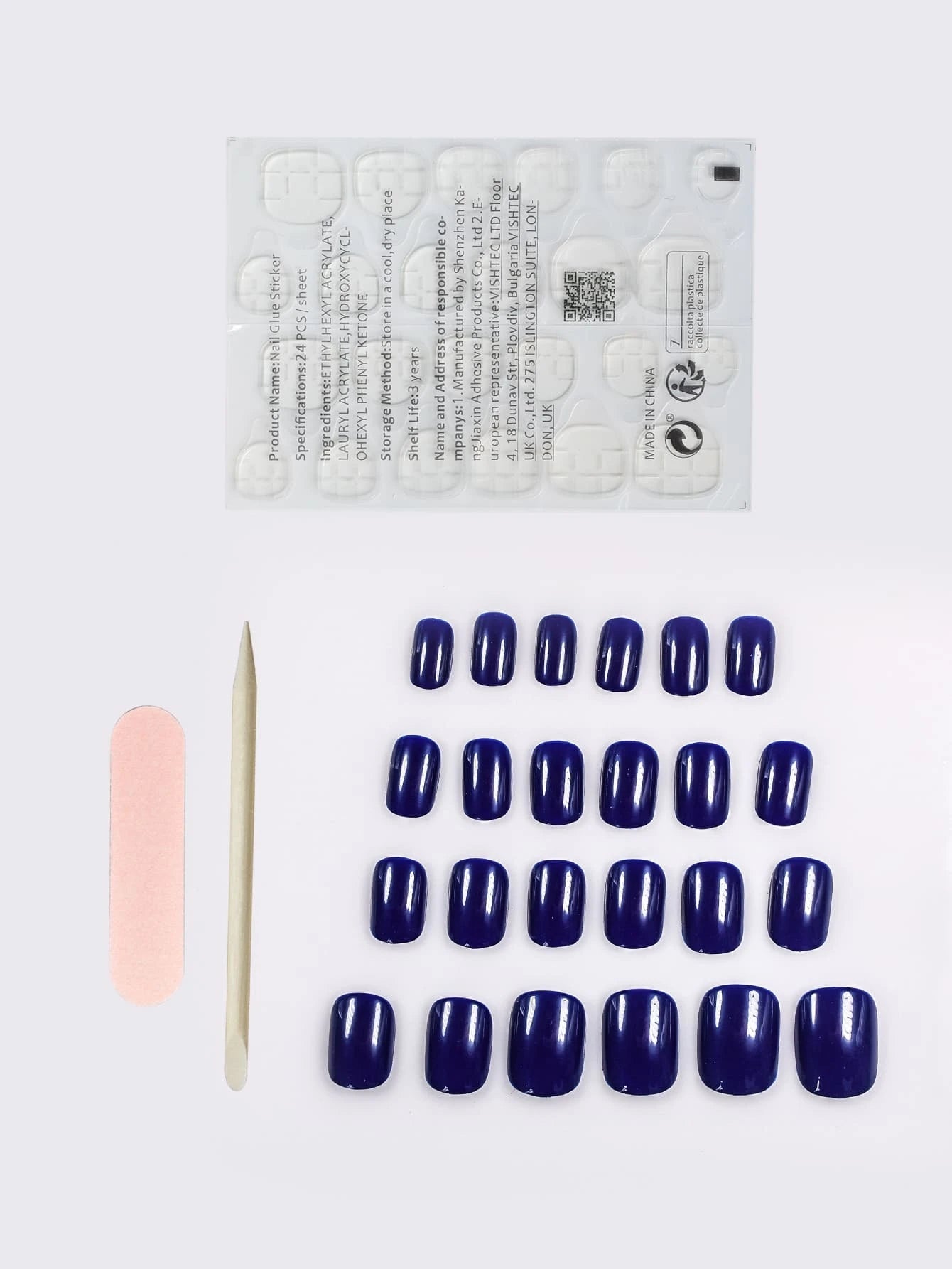 Elevate Your Style with 24Pcs Short Square Blue Solid Glossy Plain Fake Nail & 1Sheet Tape & 1Pc Nail File & 1Pc Stick