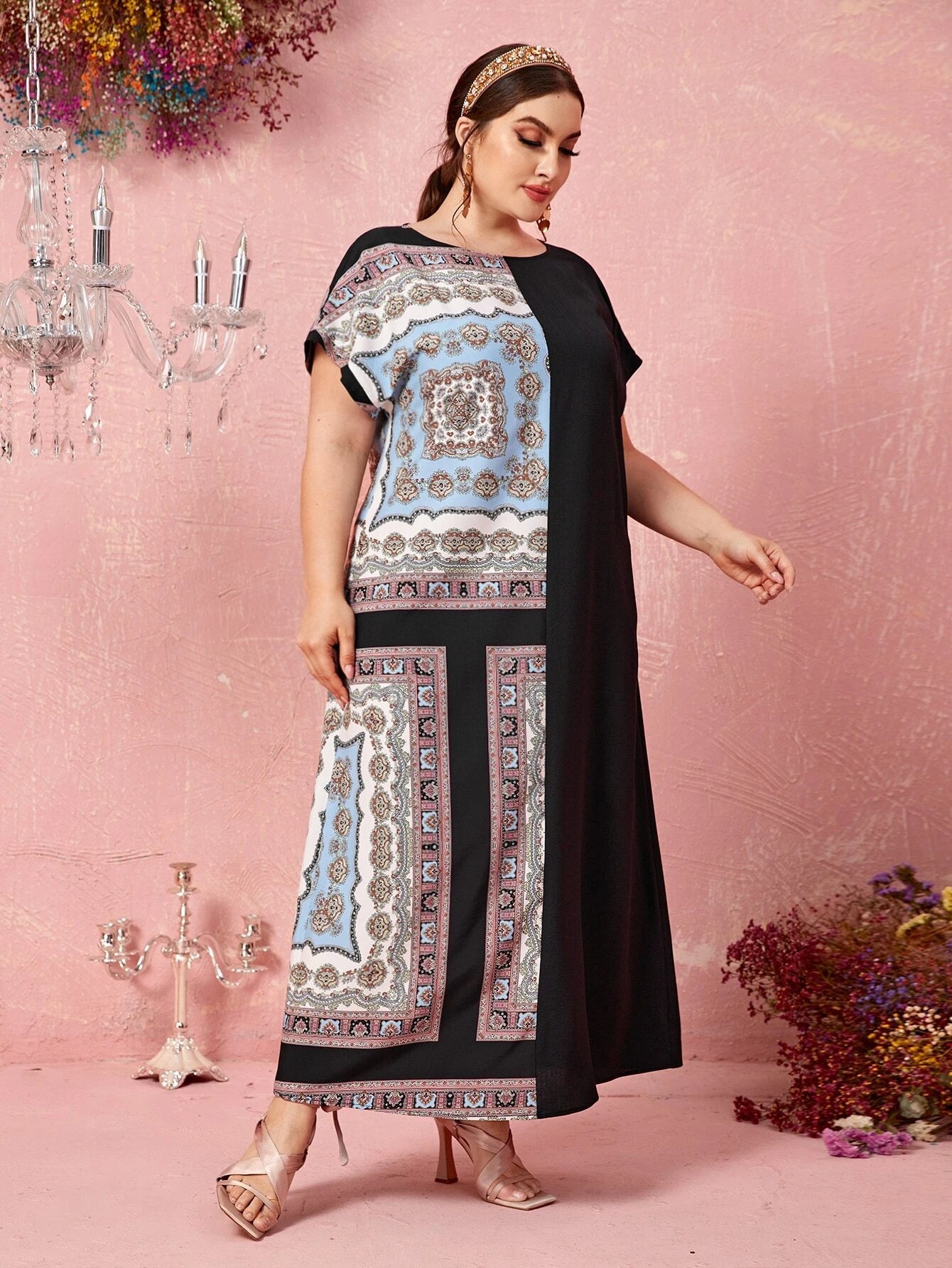 Najma plus Batwing Sleeve Scarf Print Dress