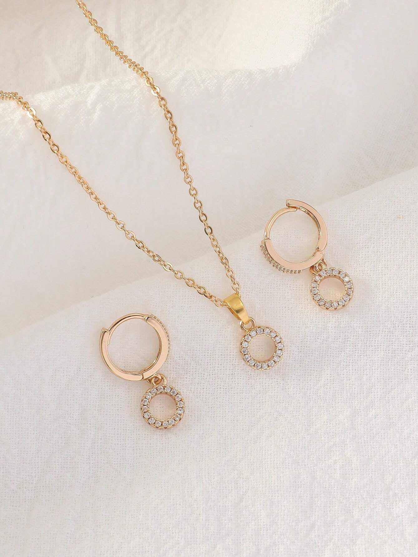 3Pcs Rhinestone Circle Decor Jewelry Set