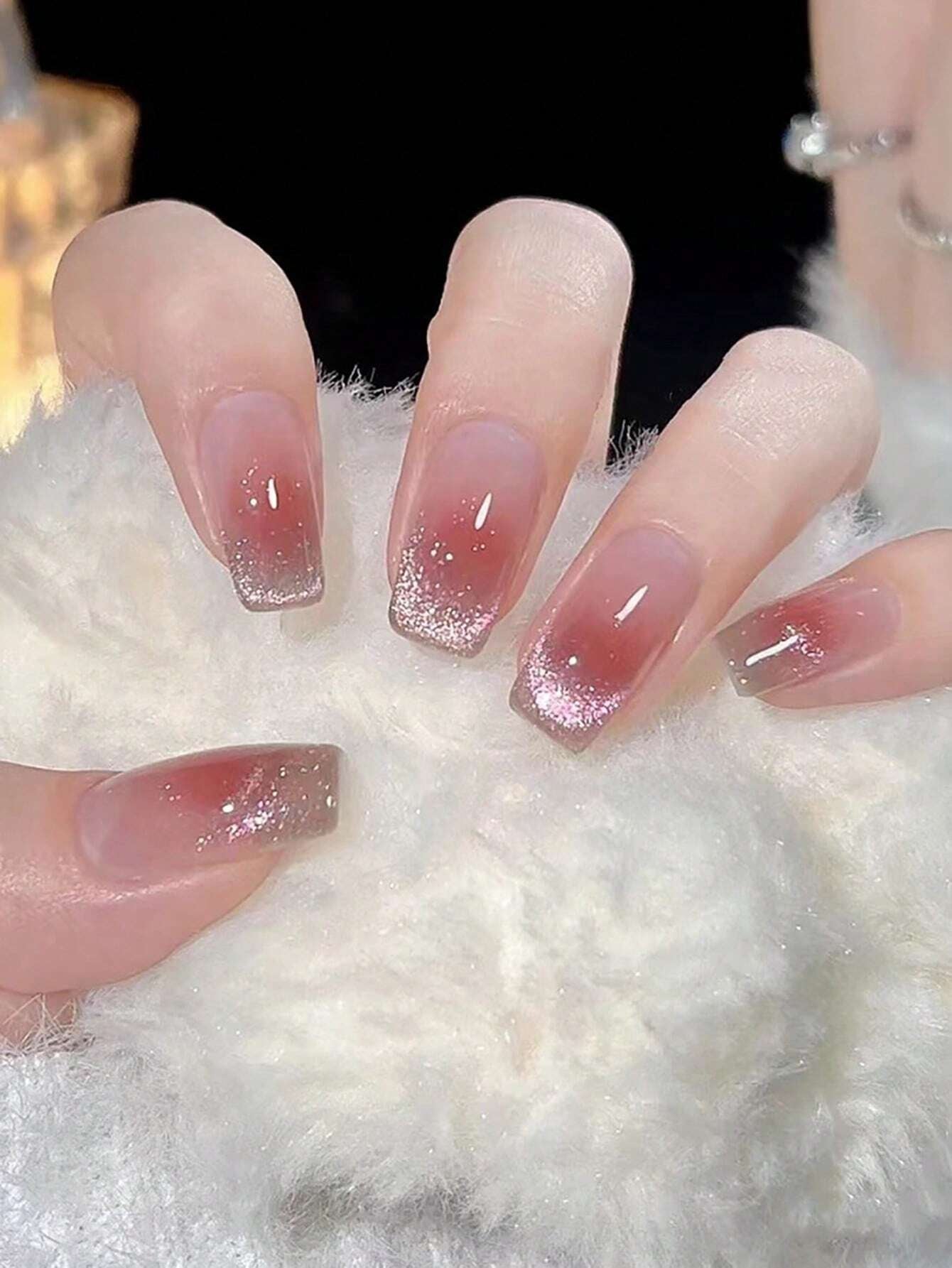 24Pcs Short Almond Shaped Aurora Sparkle False Nails - Perfect for Party & Dance Wear (Includes Jelly Gum & 1Pc Nail File)