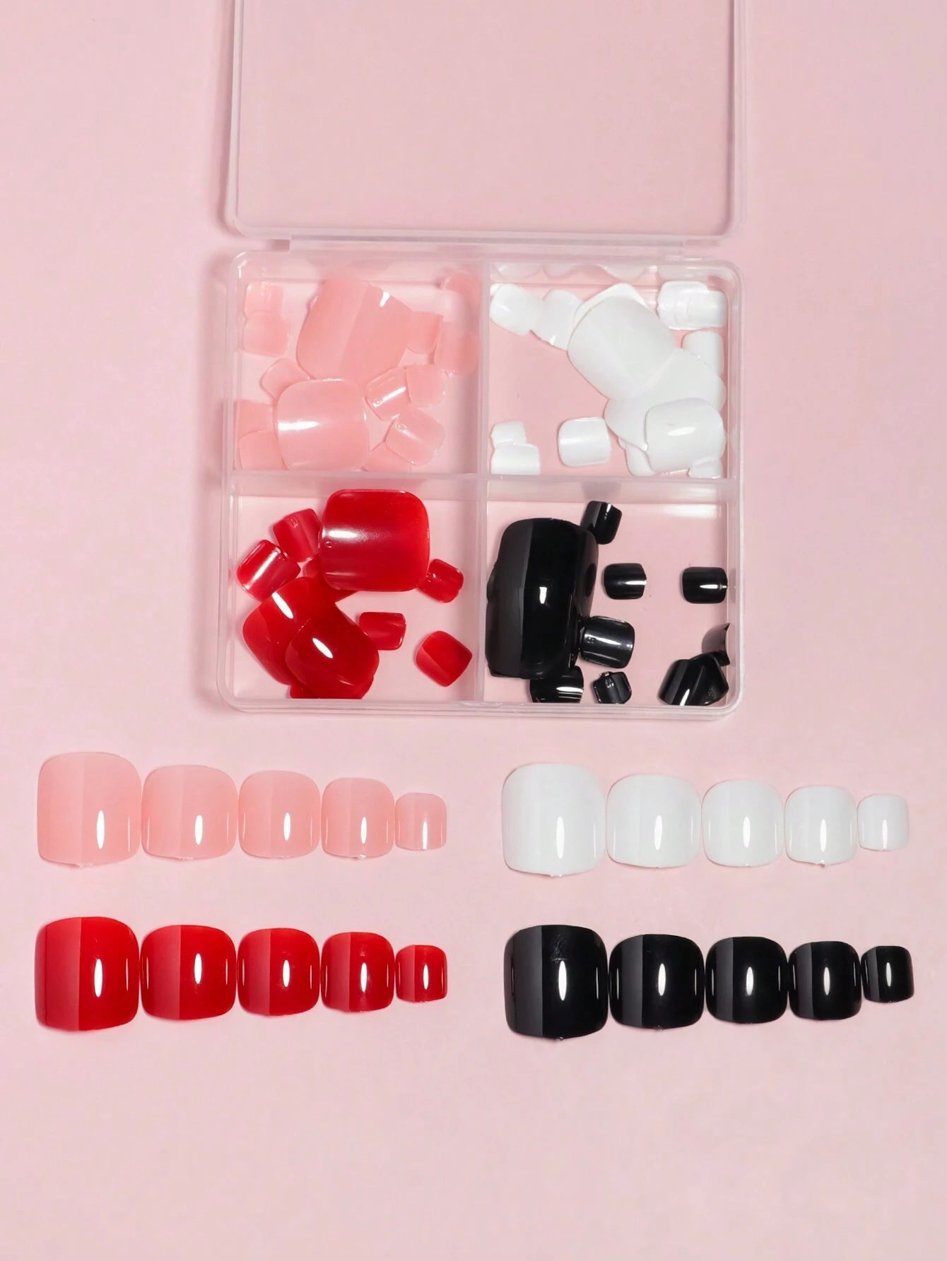 288Pcs(12Packs) Short Square Press on Toenails 3 Glitter Press on Toenails Full Cover, 7 Glossy False Toenails for Feet, 3 Printing Design Fake Toenails for Summer Nail Art Set for Women and Girls with Re-Usable Storage Box