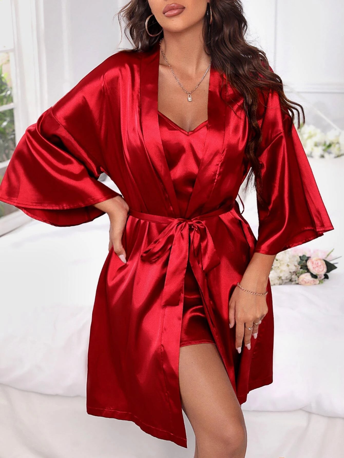 Women'S Satin Robe and Nightgown Homewear Set