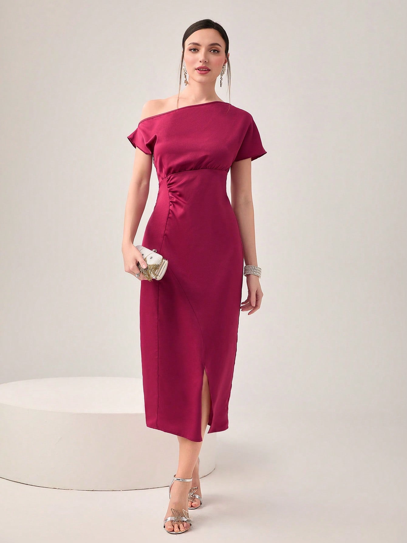 Modely Asymmetrical Neck Split Hem Dress