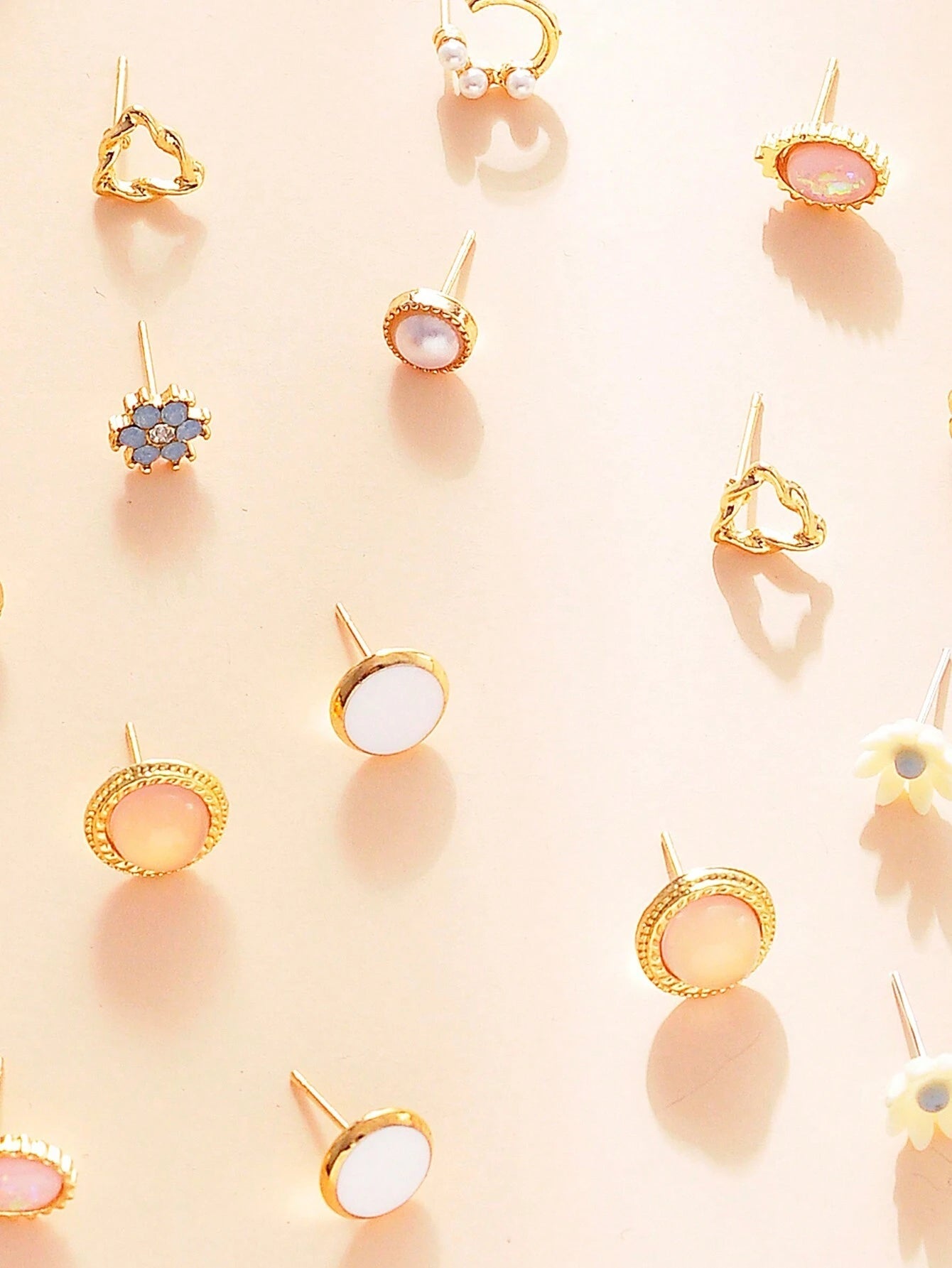 9Pairs/Set Rhinestone & Flower Decor Stud Earrings