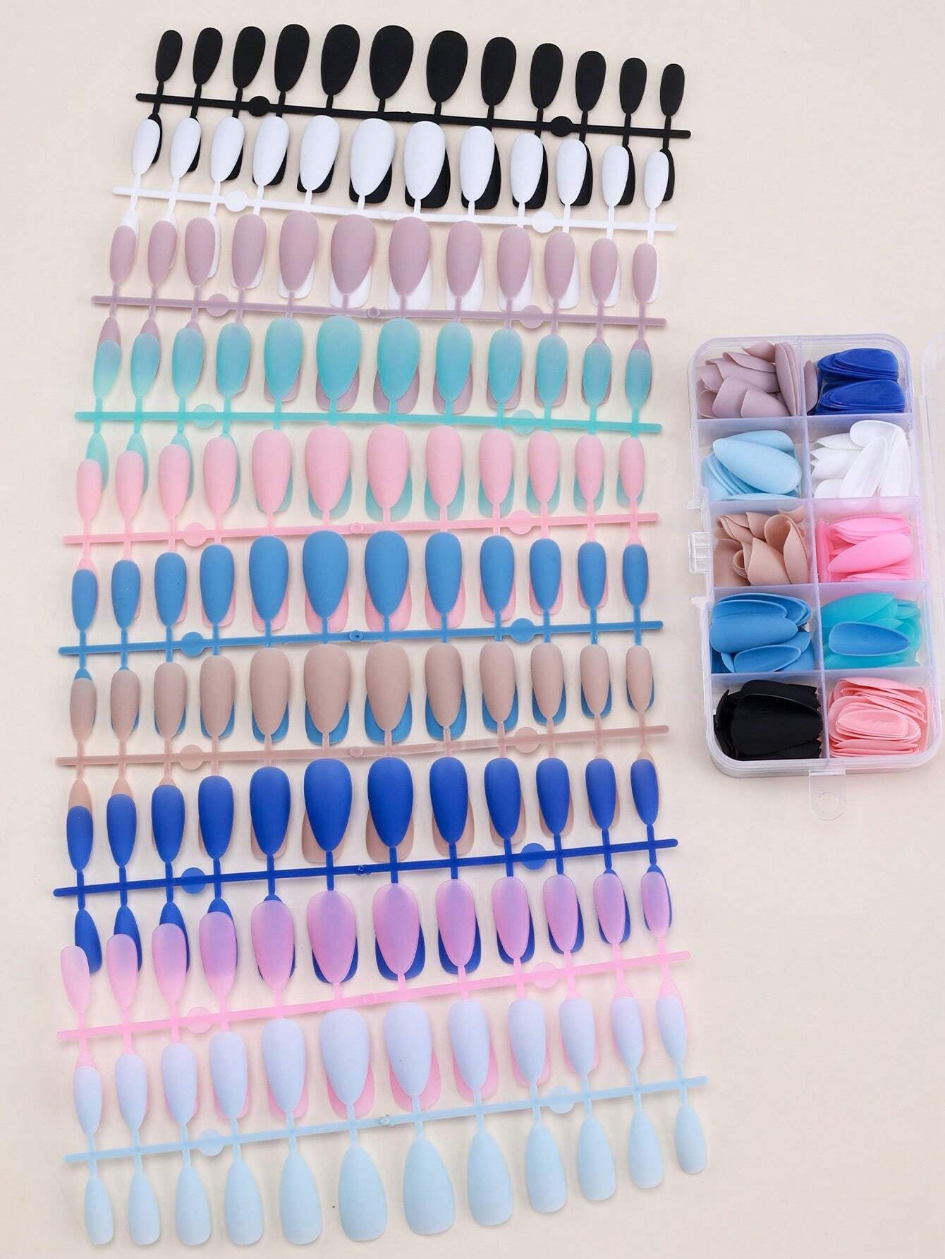 Get Glamorous with 192Pcs Long Coffin Multicolor Ombre Fake Nail