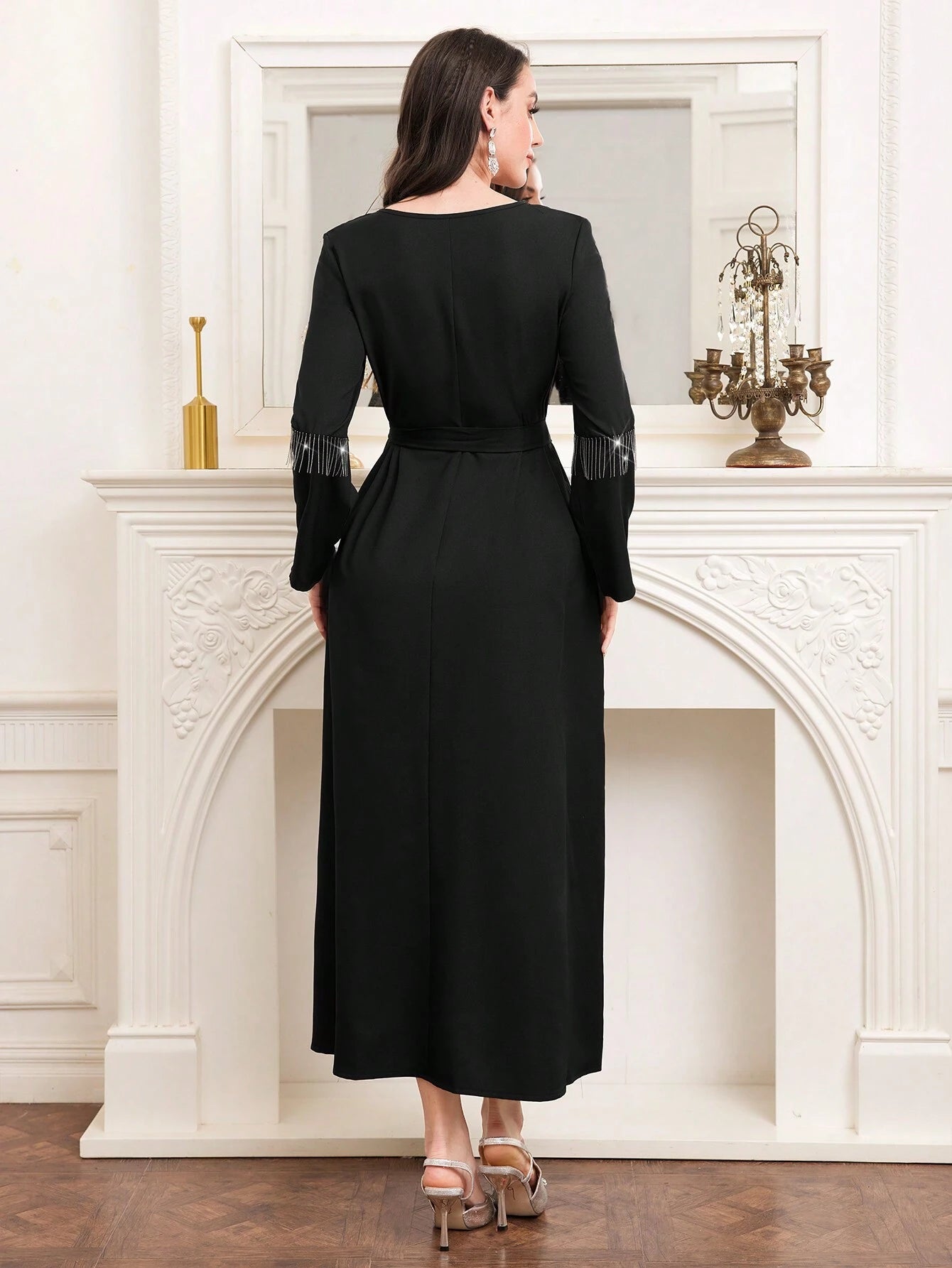 Najma Black round Neck Fringe Decorated Casual Dress