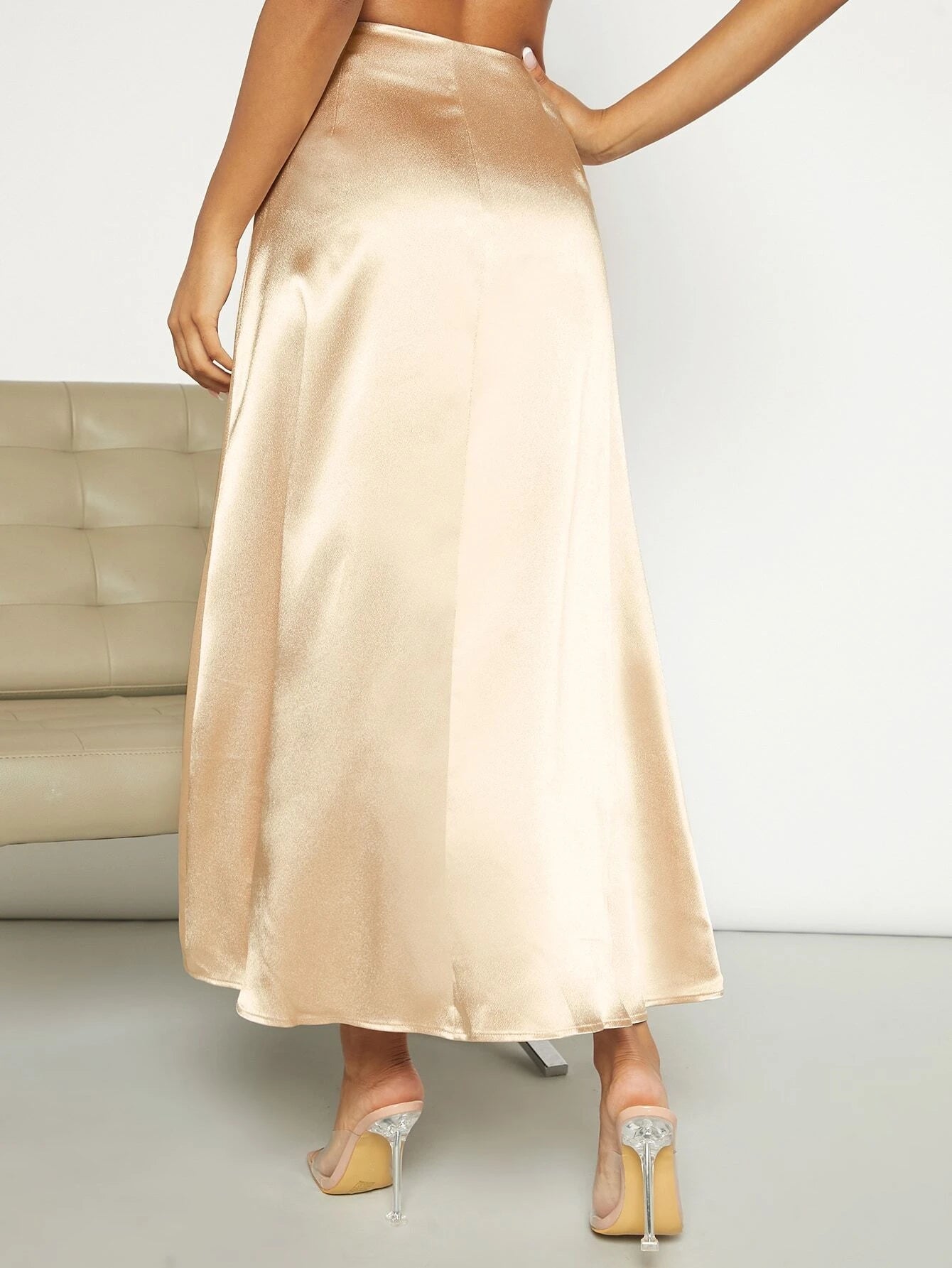 Privé High Waist Satin A-Line Skirt