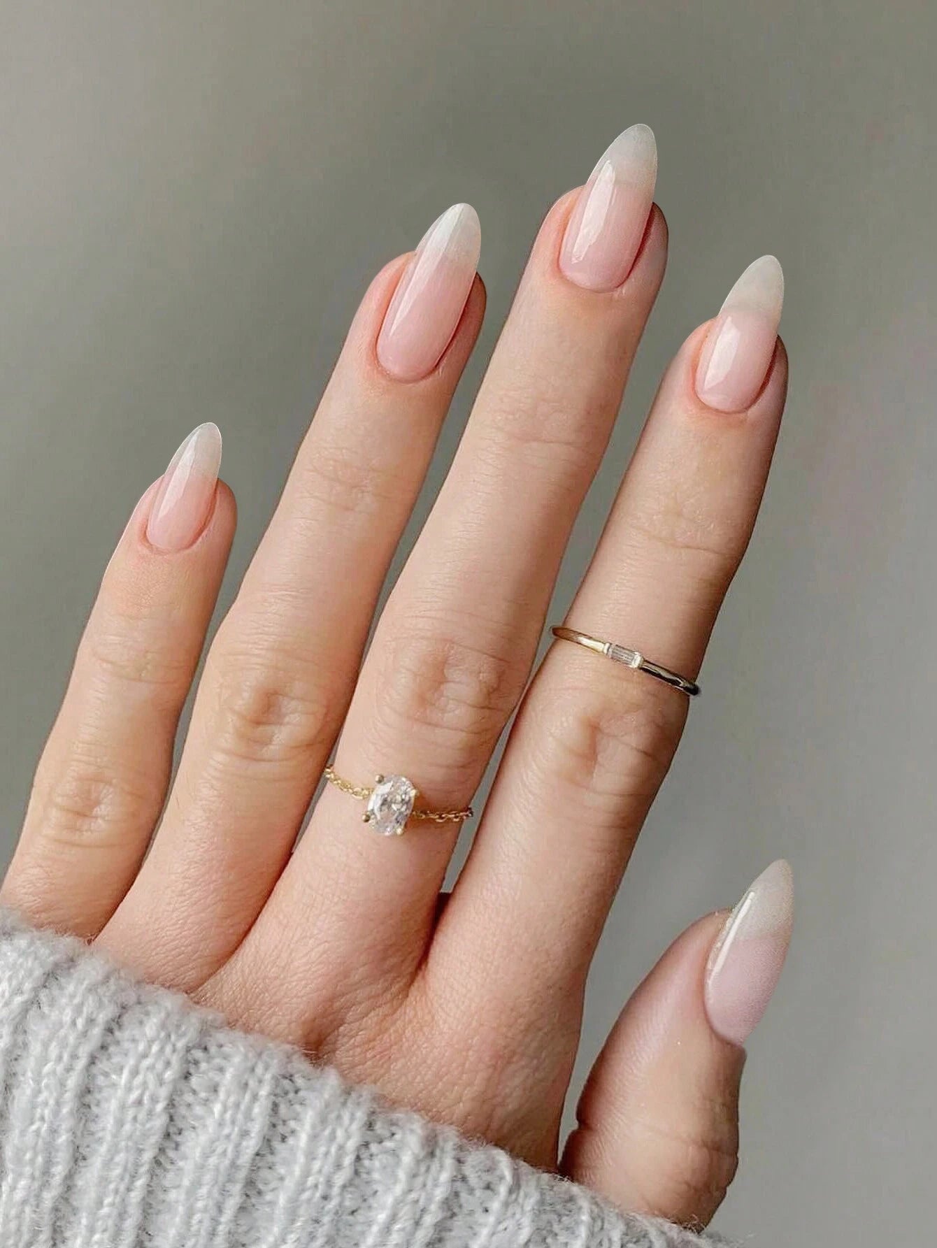 24Pcs/Set Water Drop Shaped False Nails with Blue and White French Manicure Style, Almond Shape with Pointed Tips, Including Jelly Glue and Nail File