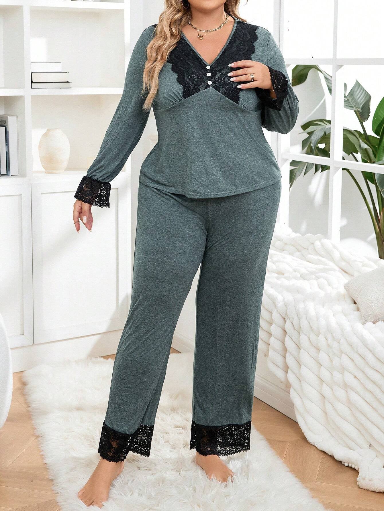 Plus Contrast Lace PJ Set