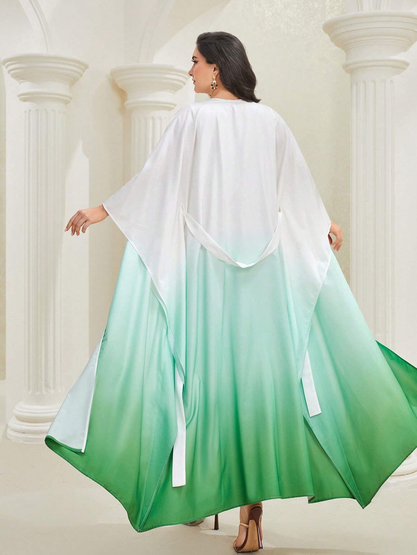 Najma plus Ombre Batwing Sleeve Belted Dress