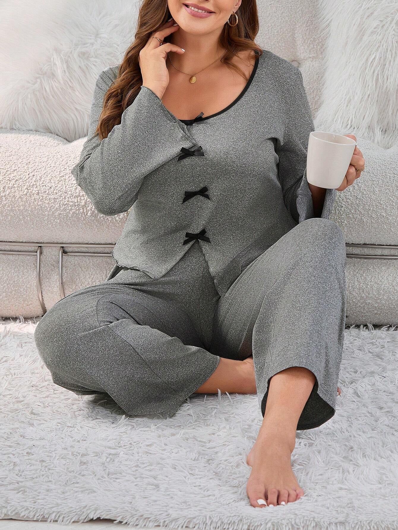 Plus Contrast Binding Bow Front PJ Set
