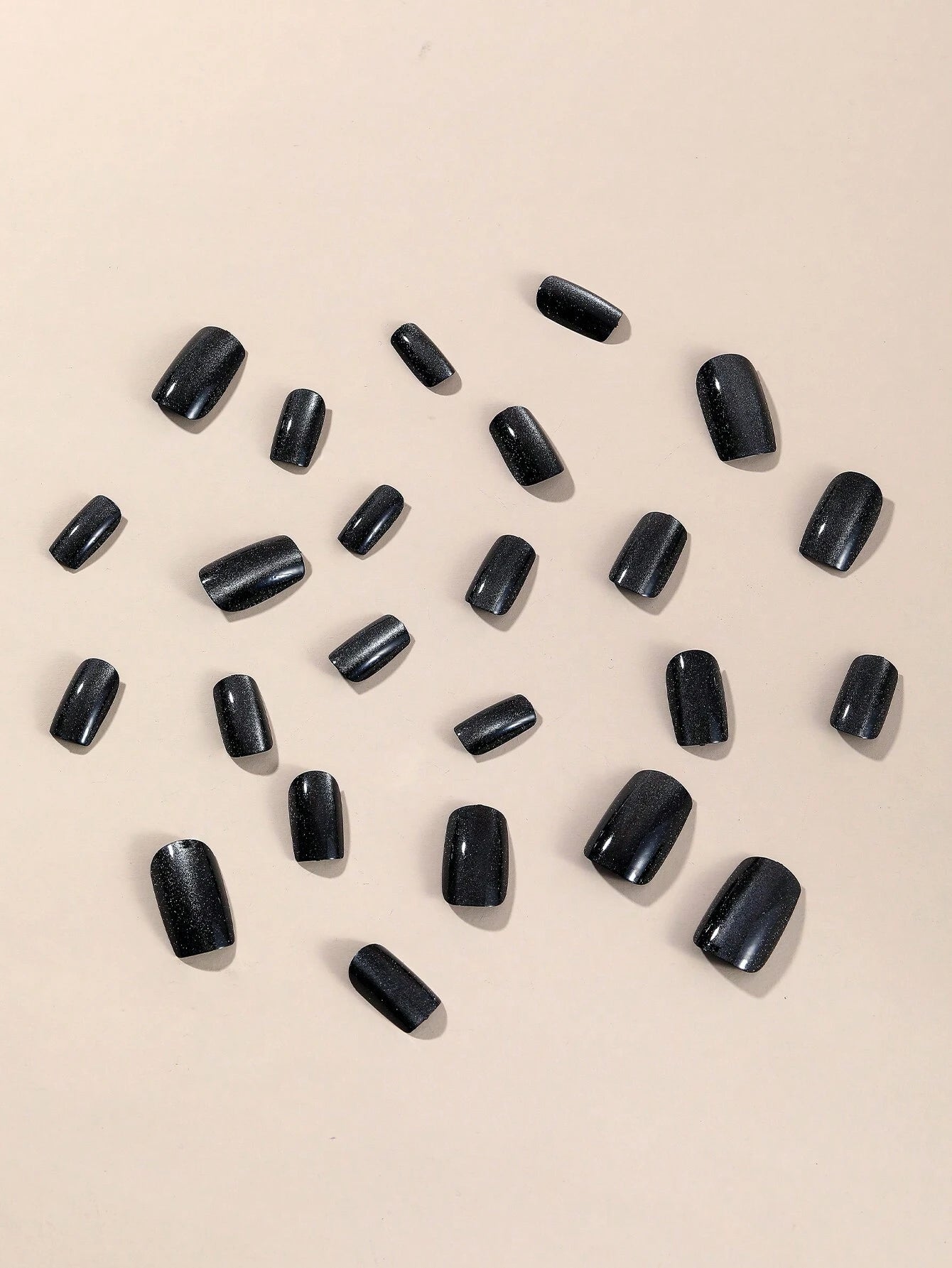 24Pcs Black Crystal Cat Eye Nails Square Glitter False Nails Full Coverage Acrylic Pressed False Nails Suitable for Daily Wear at Women'S Parties