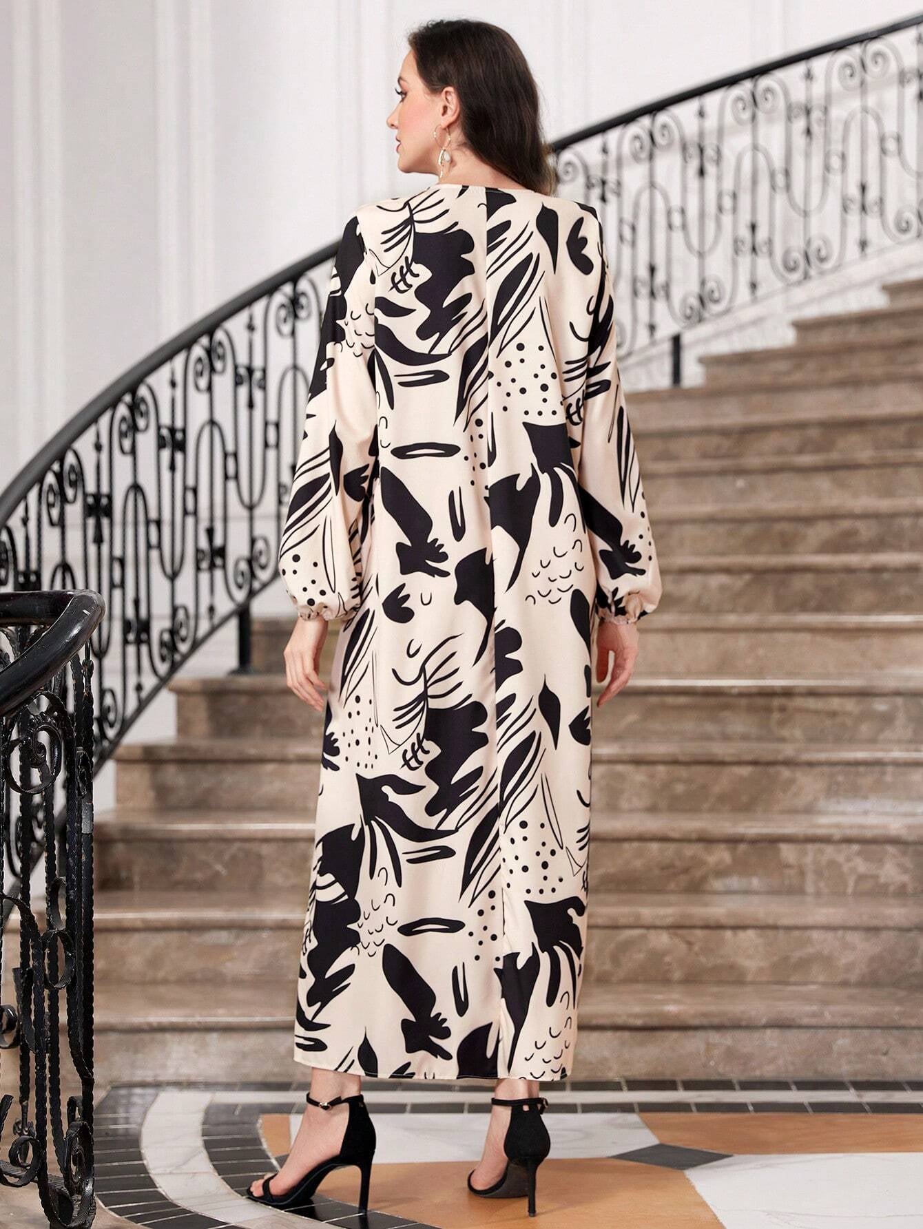 Najma Floral Print Lantern Sleeve Dress
