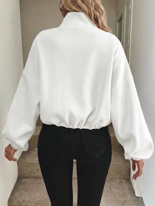 SHEIN Easowa جاكيت نسائي أبيض بسحاب وجيوب وأكمام طويلة