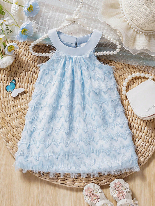 Baby Girls' Elegant Summer Fringed Halterneck Dress, Perfect