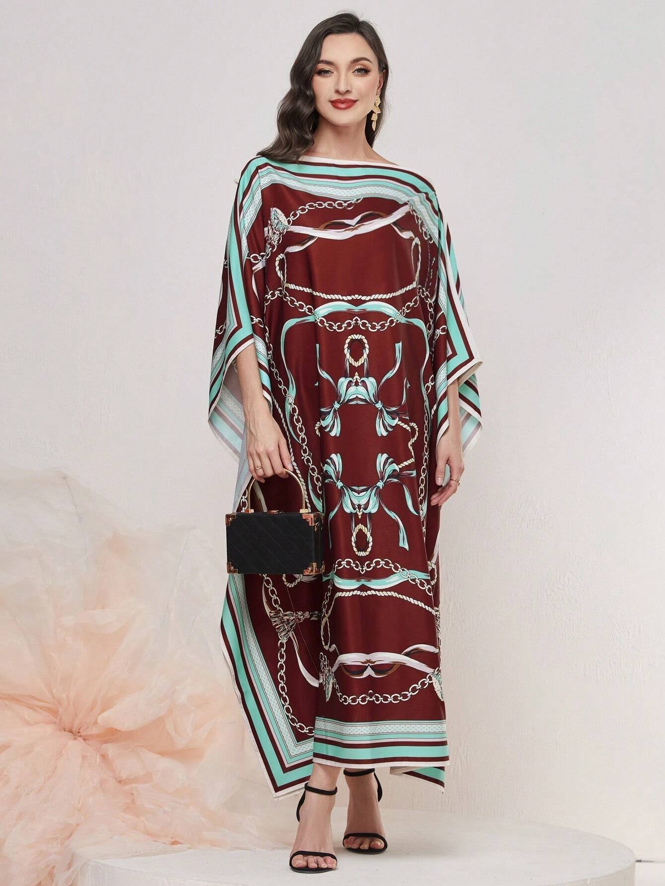 Najma Chain Print Bat-Wing Sleeve Kaftan