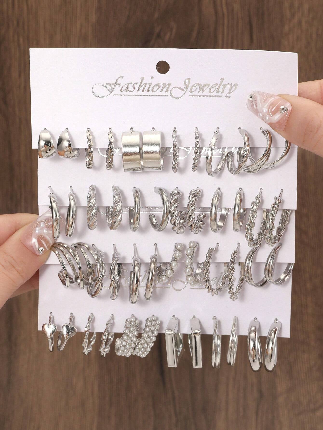 48 Piece Set of Creative, Fashionable, Caring, Water Droplet Shaped Imitation Faux Pearls with Multiple Elements, Women'S Earrings Set, Party, Couple, Holiday Jewelry, Jewelry Gifts