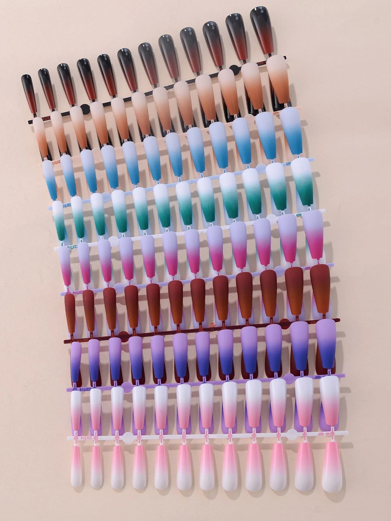 Get Glamorous with 192Pcs Long Coffin Multicolor Ombre Fake Nail