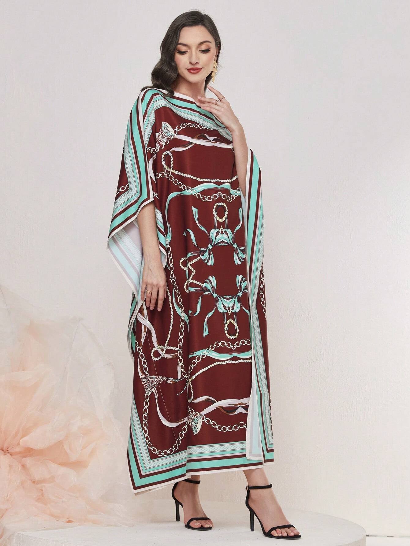 Najma Chain Print Bat-Wing Sleeve Kaftan