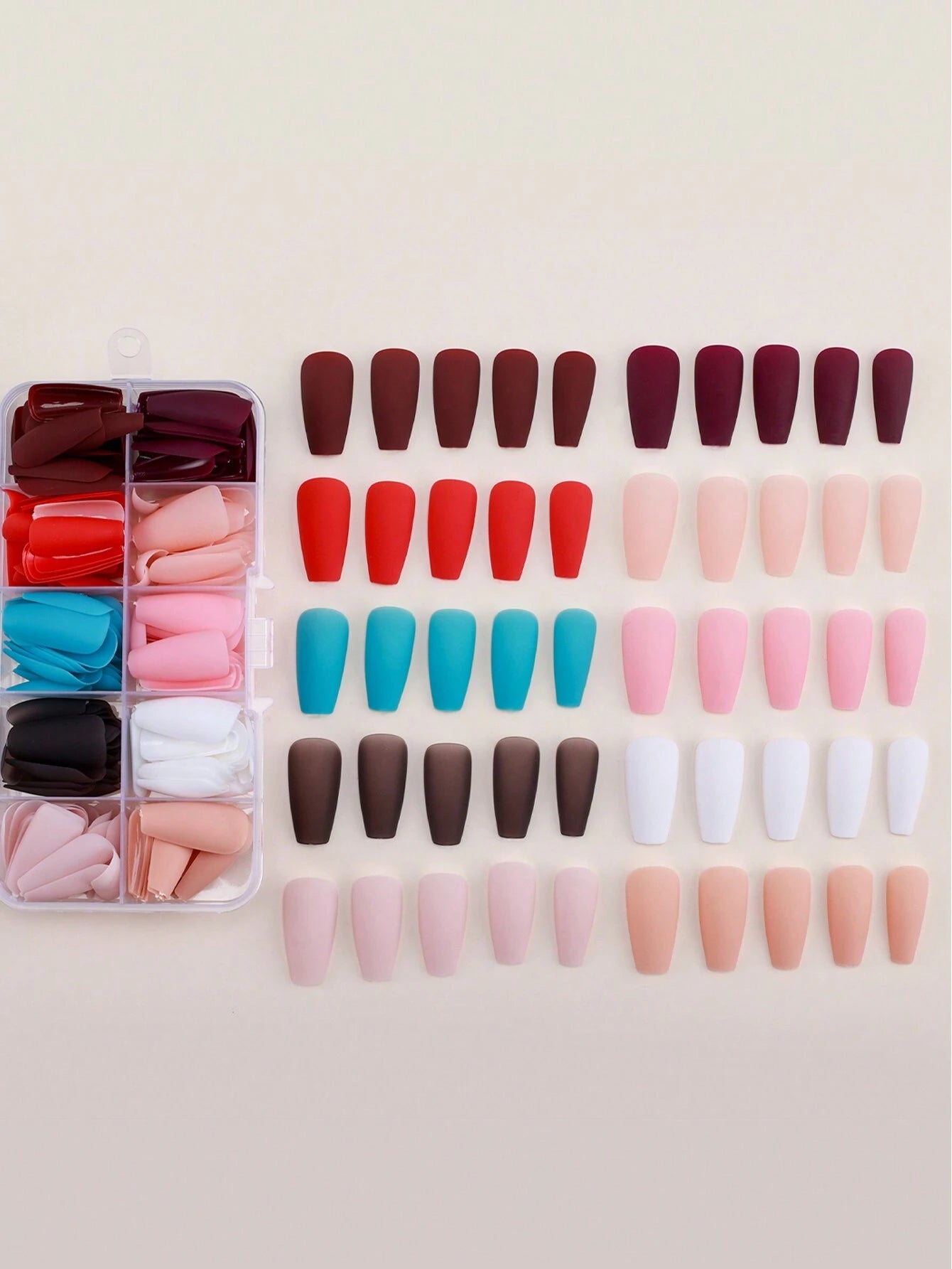 Get Glamorous with 192Pcs Long Coffin Multicolor Ombre Fake Nail