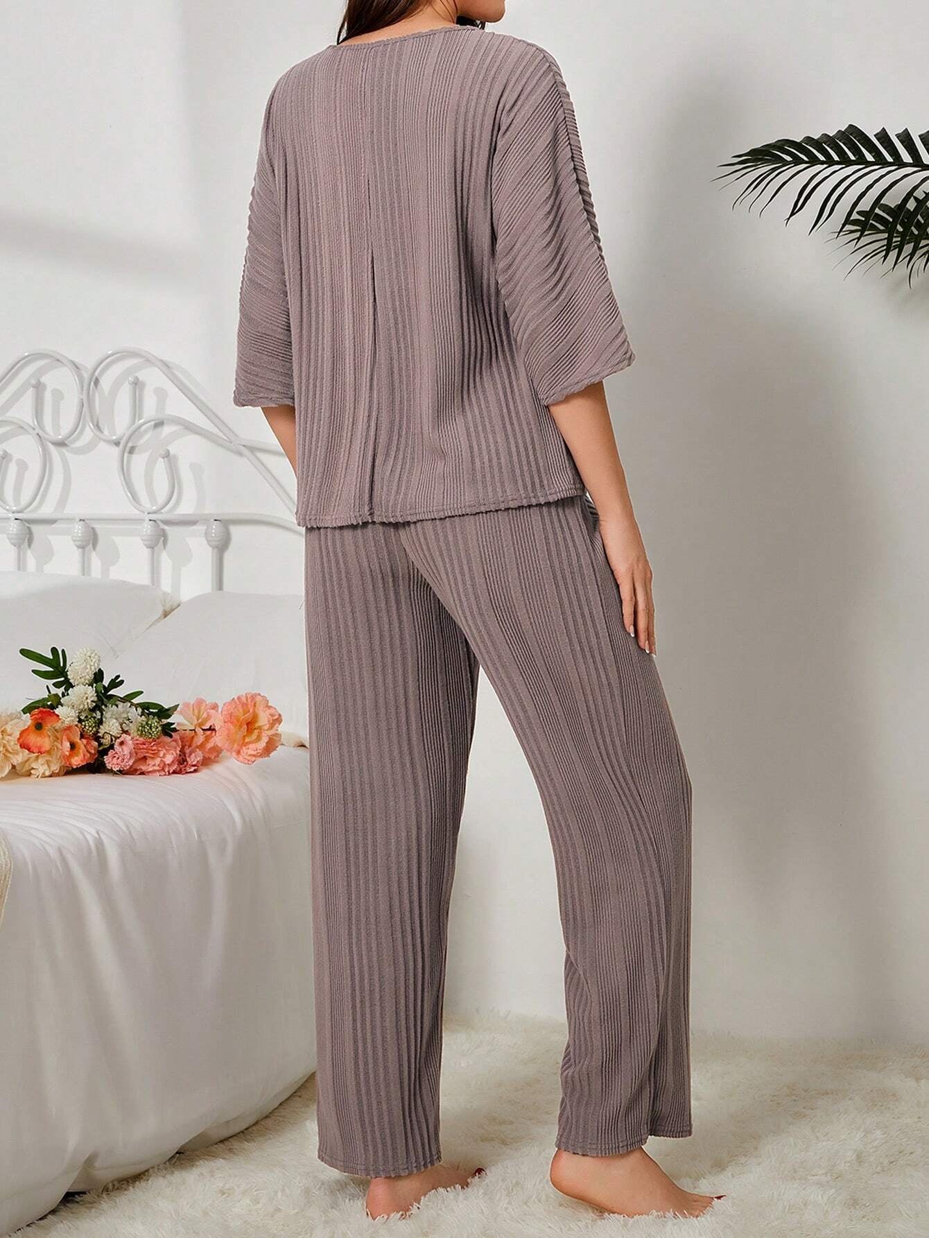 Women'S Solid Color Loose Fit Homewear Set
