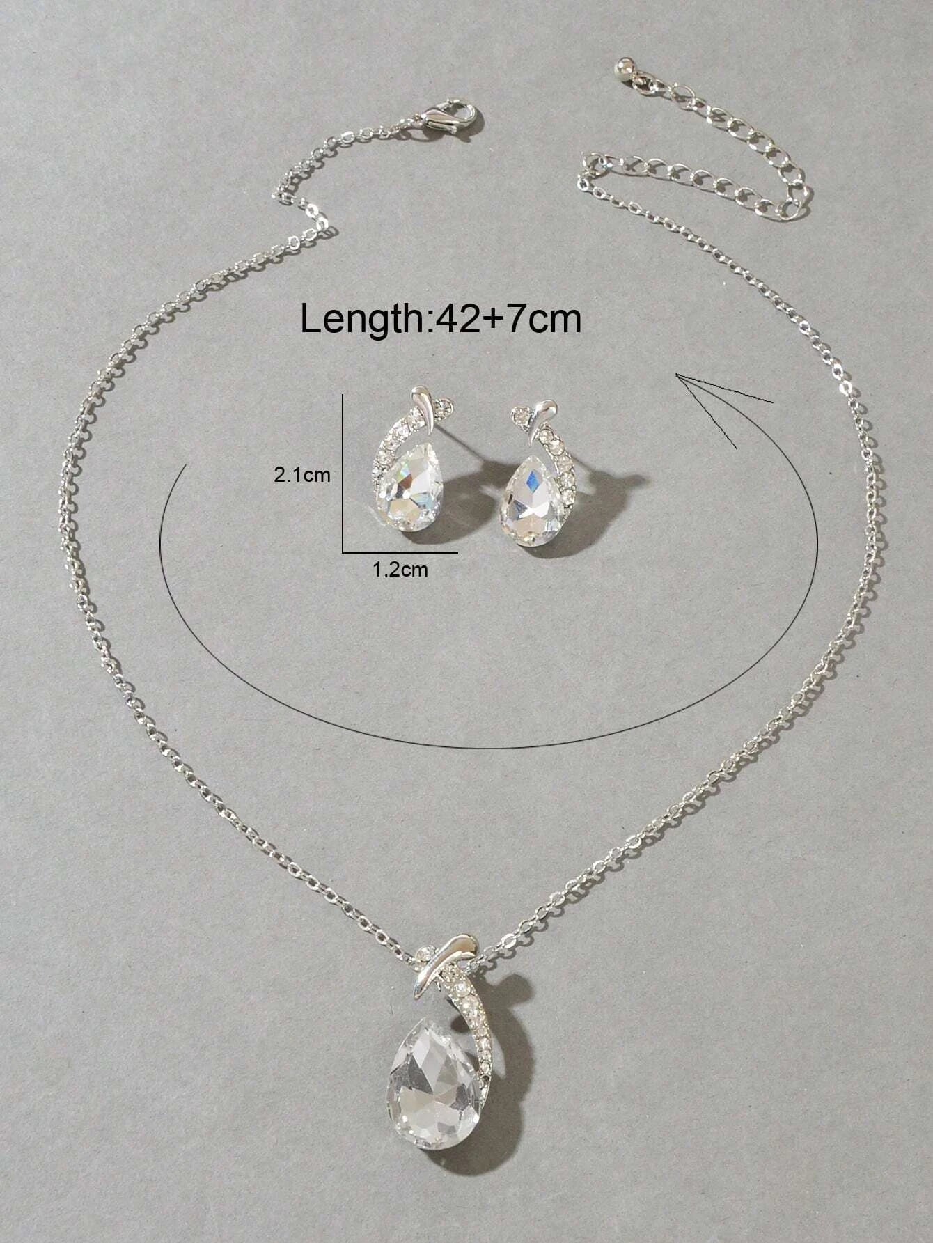 3Pcs/Set Glamorous Cubic Zirconia Water-Drop Decor Jewelry Set for Women for Daily Decoration