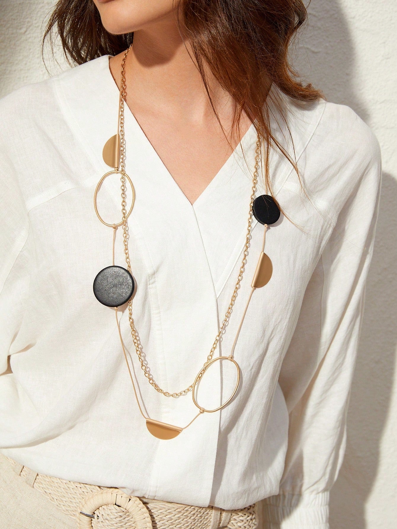 VCAY Handmade Double Layer Geometric Long Necklace