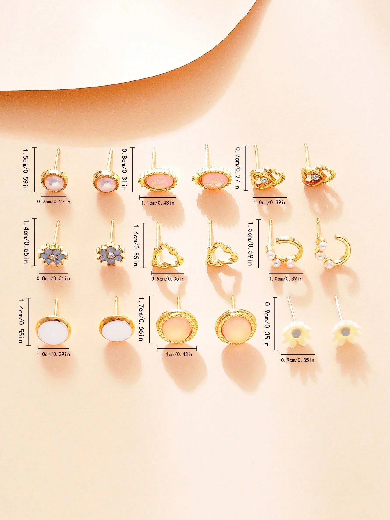 9Pairs/Set Rhinestone & Flower Decor Stud Earrings