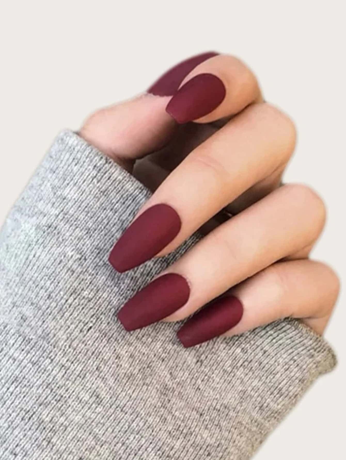 24Pcs/Set Medium Long Almond-Shaped Matte Solid Color Full Cover False Nails for Women and Girls