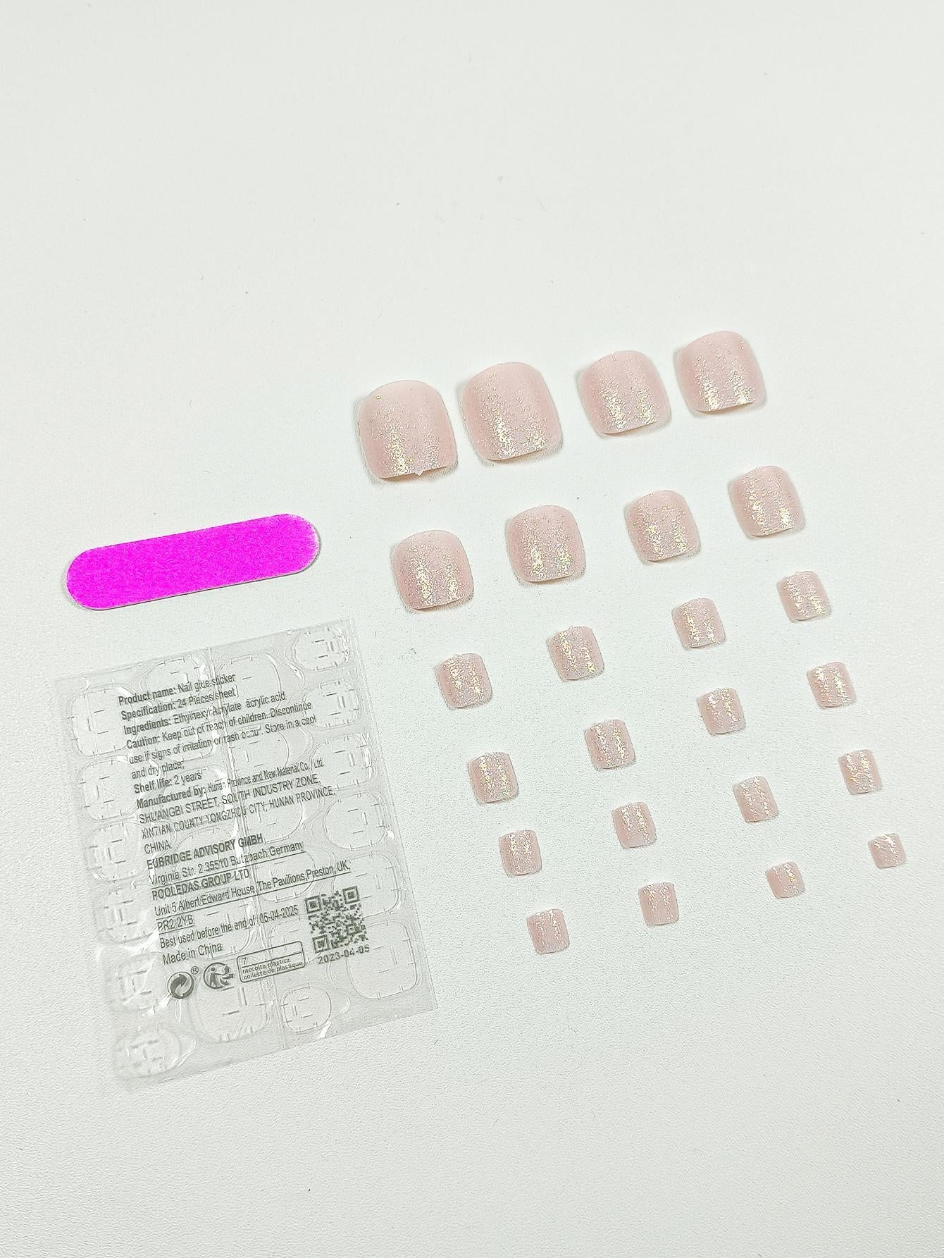 Upgrade Your Look with 24Pcs Short Square Glitter Full Cover Fake Toenail Press on Toenails Manicure Kit