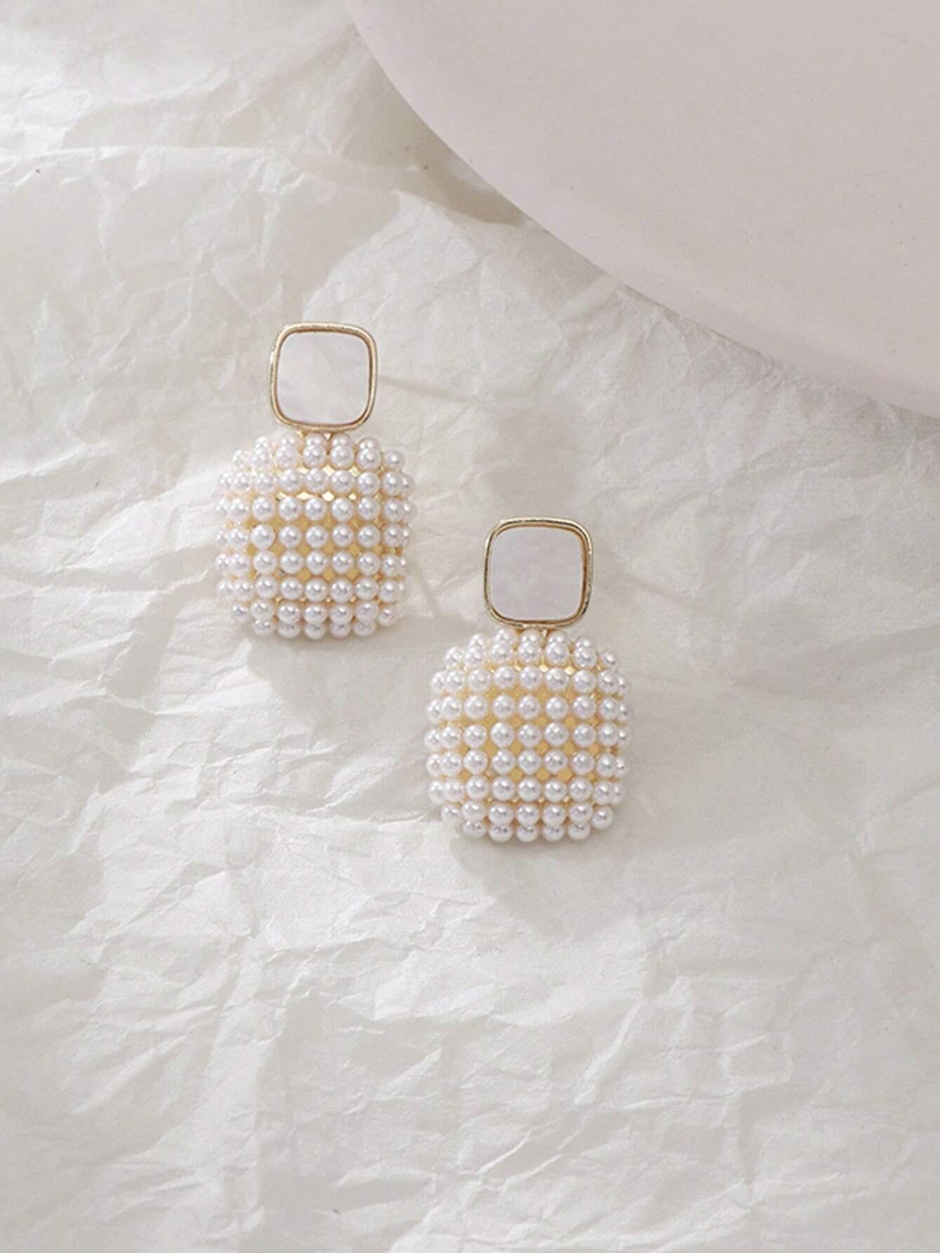 Rhinestone Decor Geometric Drop Earrings