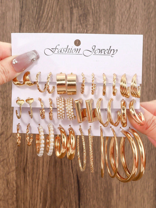 36Pcs/Set Fashionable Faux Pearl Twist Design Wide Multilayer Earrings, Perfect for Party, Date, Gift and Daily Wear