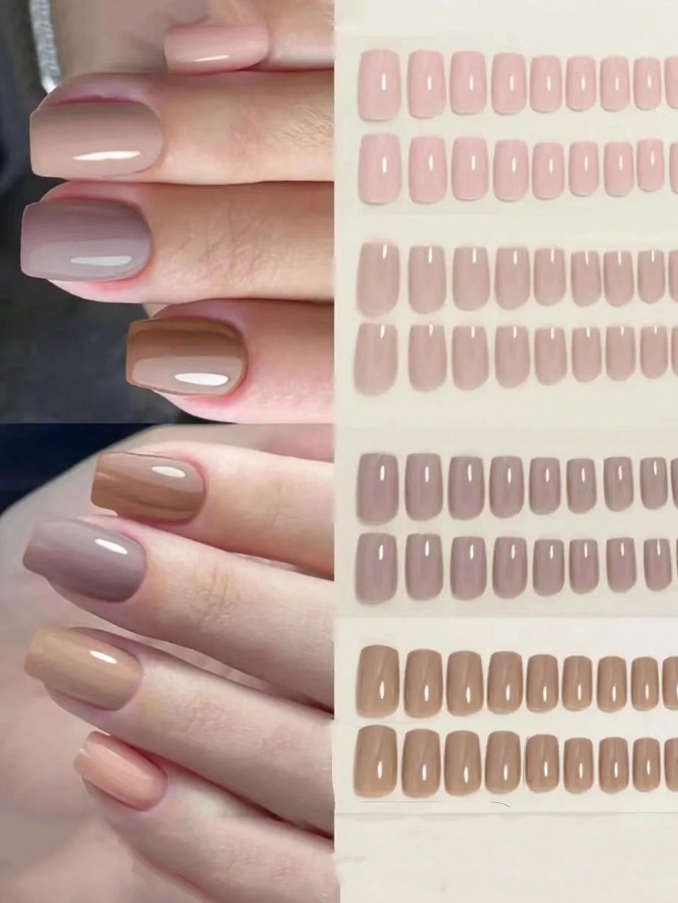4 Colors (96 Pcs) Square Shape Press Nails Medium Size False Nails Brown Series Fake Nails Acrylic Faux Gloss Design Nails Full Coverage Nails for Women and Girls as Gifts