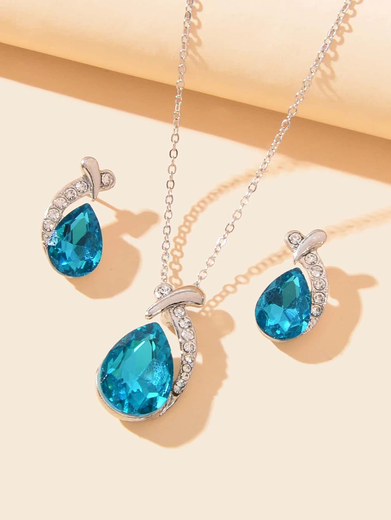 3Pcs/Set Glamorous Cubic Zirconia Water-Drop Decor Jewelry Set for Women for Daily Decoration