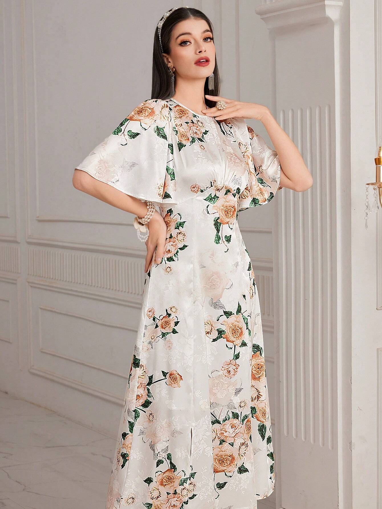 Modely Women'S Floral Printed Butterfly Sleeve Dress