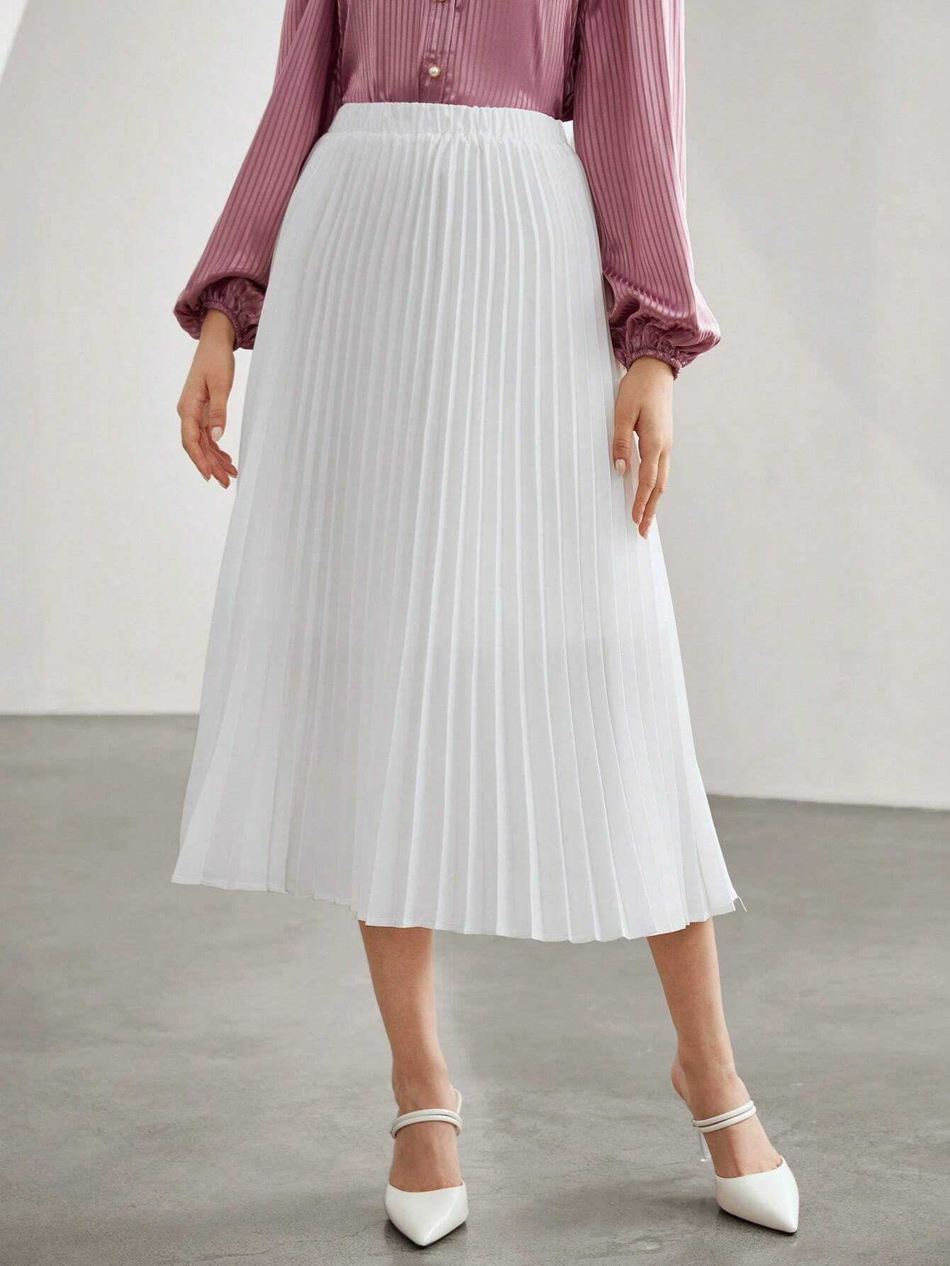 Mulvari Women'S Elastic Waist Pleated Skirt