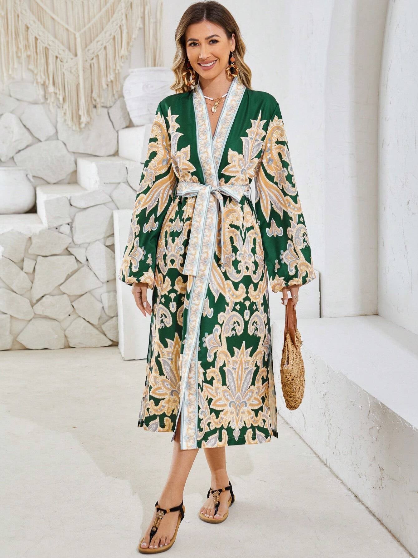 Clasi Printed Kimono Coat with Belt