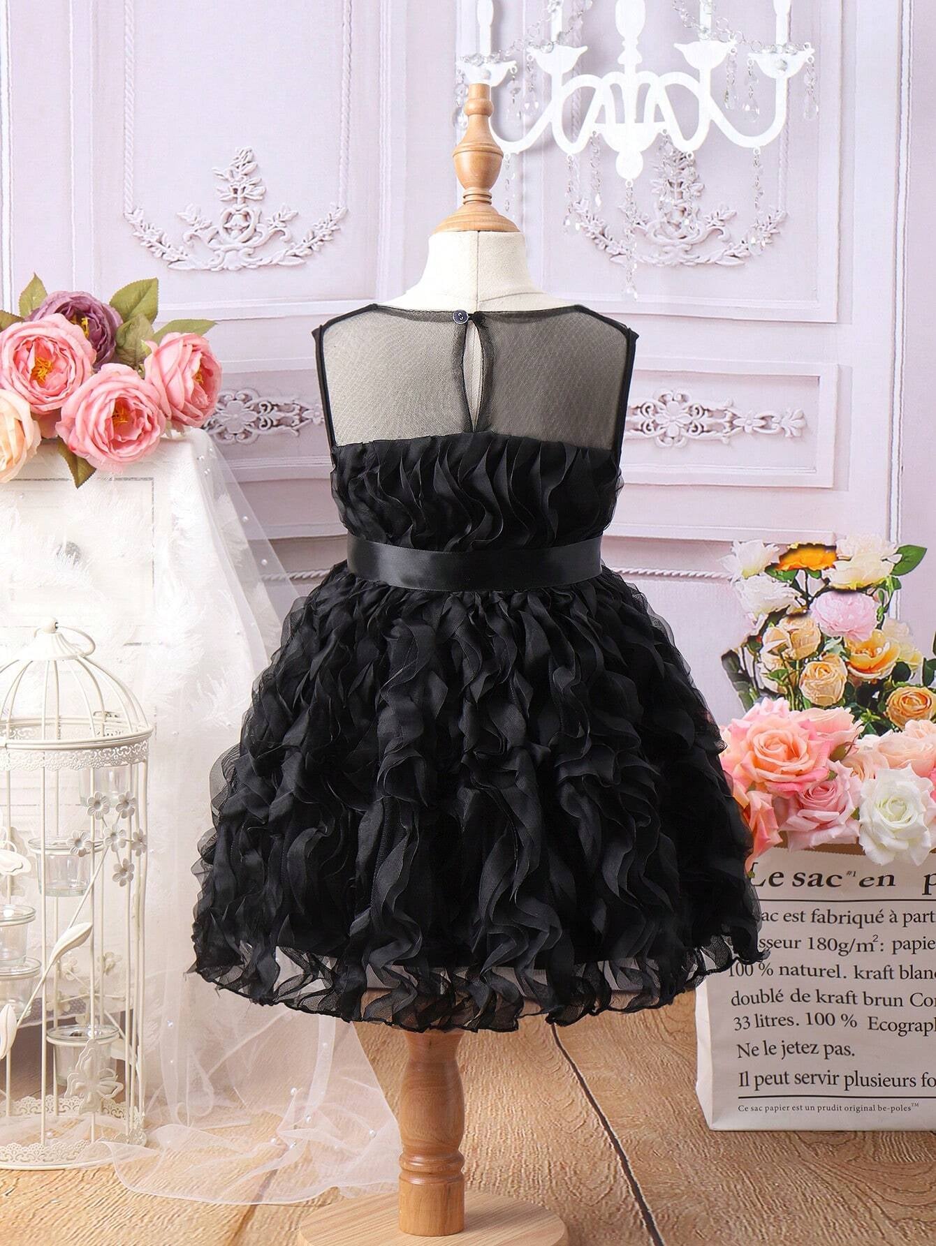 Young Girl Princess Style Mesh Sleeveless Tulle Dress, Casual, Elegant and Trendy